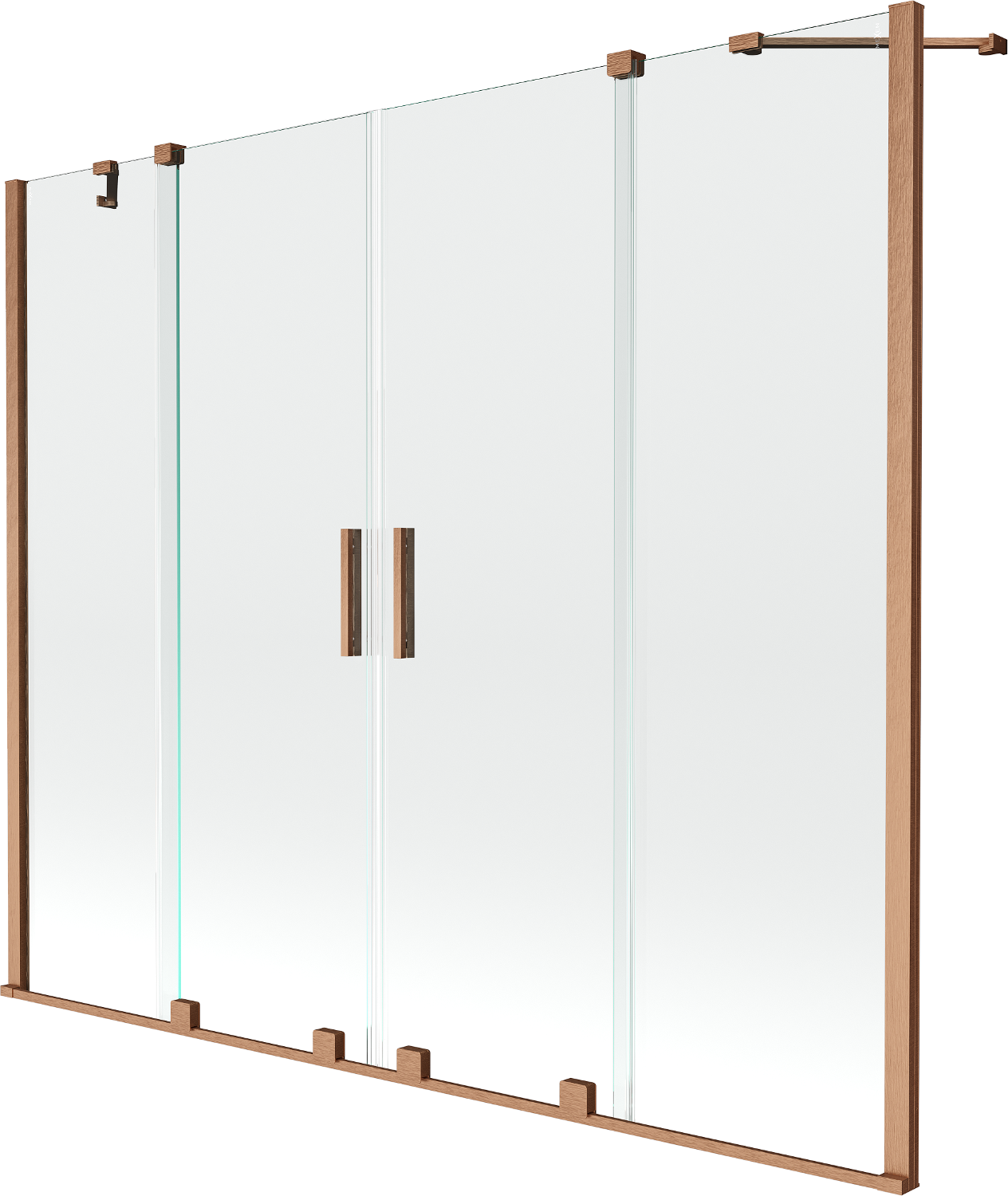 Mexen Velar Duo parawan nawannowy 2-skrzydłowy rozsuwany 200 x 150 cm, transparent, miedź szczotkowana - 896-200-000-02-65