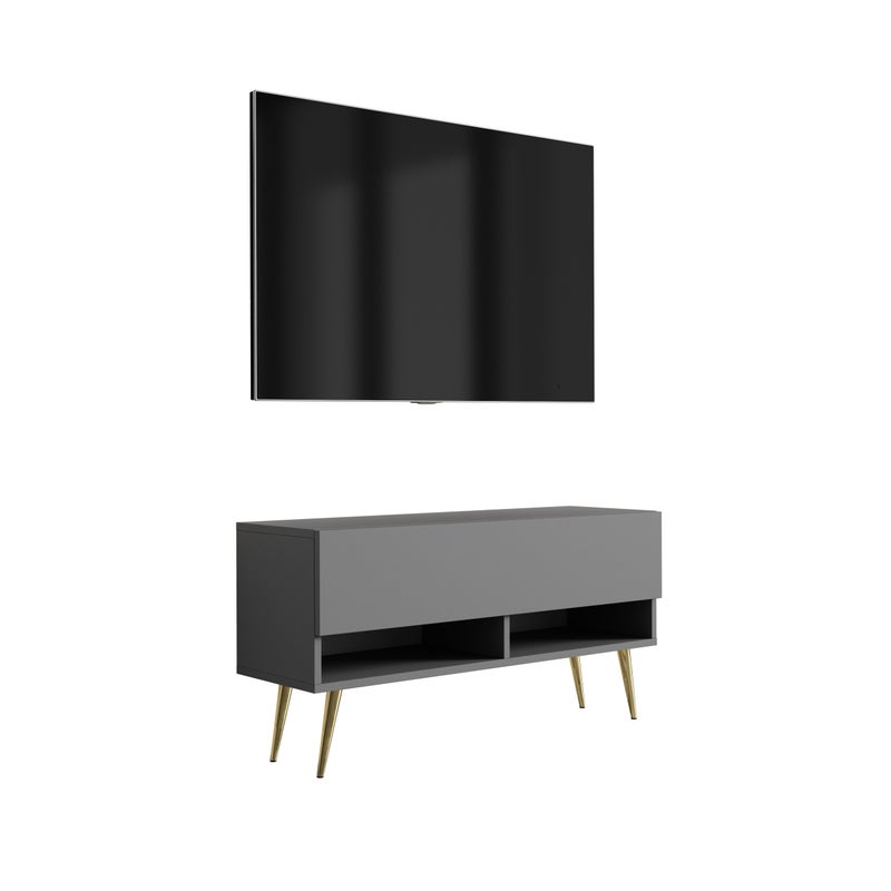 Szafka pod telewizor 100 cm Antracyt, nóżki pochyłe złote, 100 × 32 × 52 cm