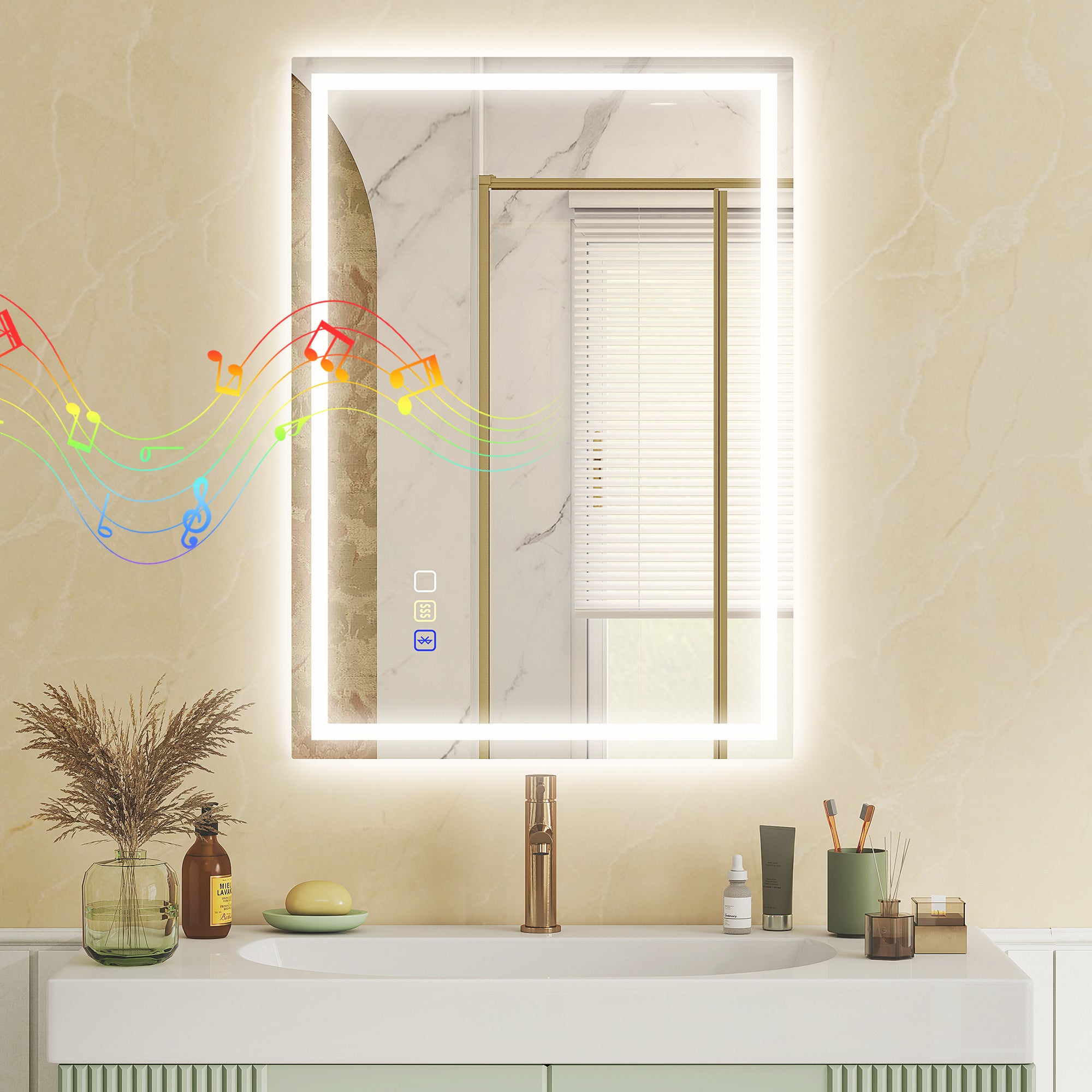 Lustro Łazienkowe LED Antypara Bluetooth 50x70 cm Dotykowe
