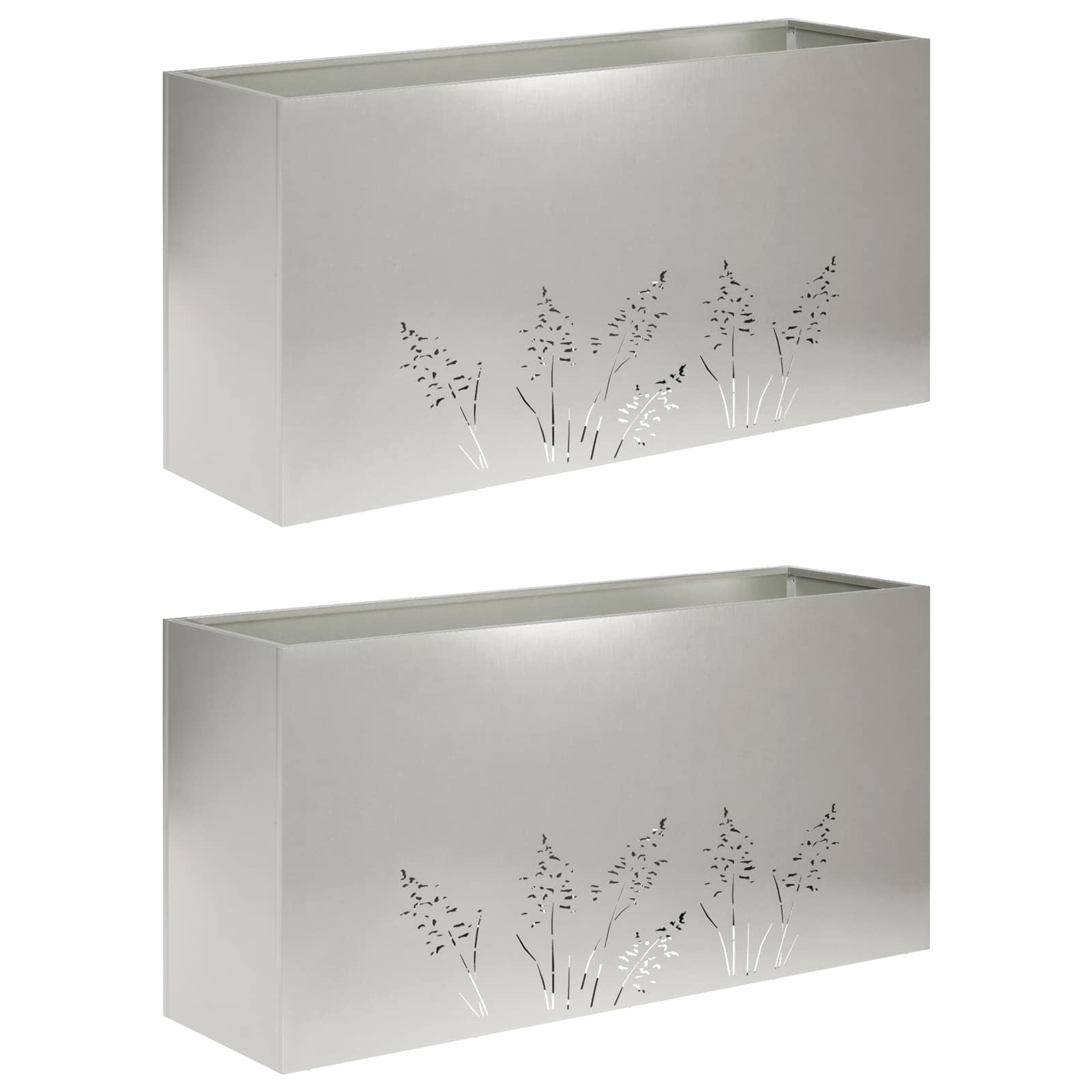 2x Donica Ogrodowa ze Stali Nierdzewnej 100x20x49 cm Srebrna na Taras