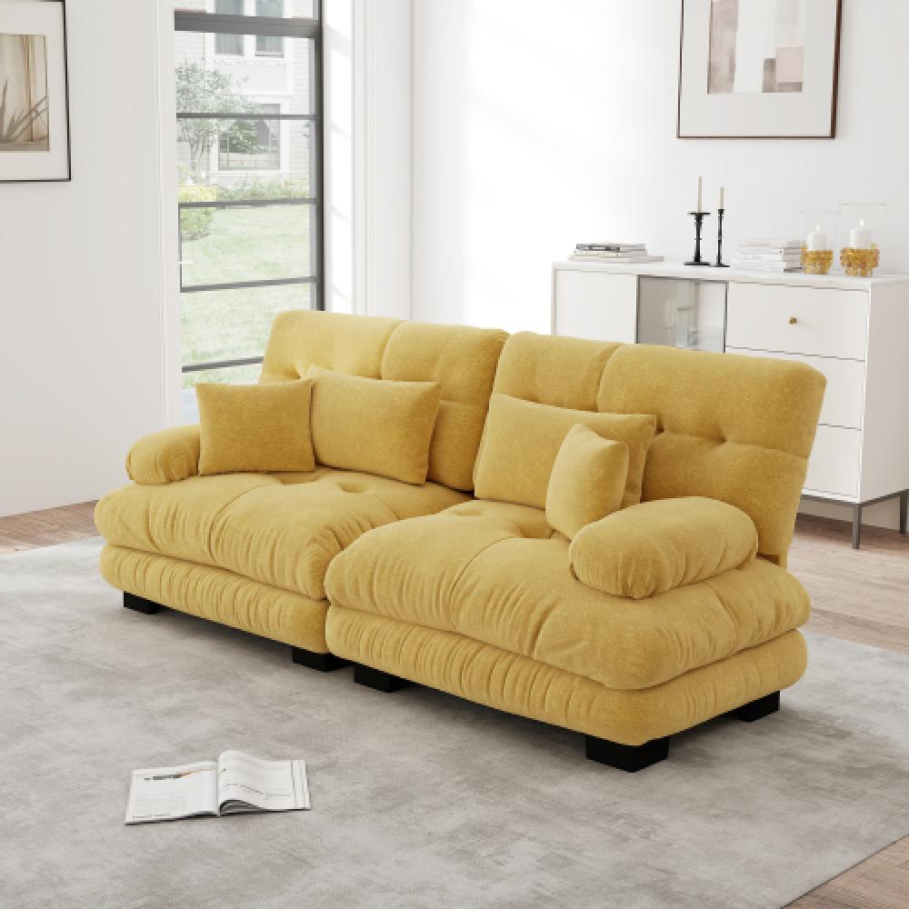 Narożna sofa Cloud do salonu, podwójna sofa z tkaniny szenilowej z 2 poduszkami lędźwiowymi i 2 poduszkami dekoracyjnymi, rama z litego drewna