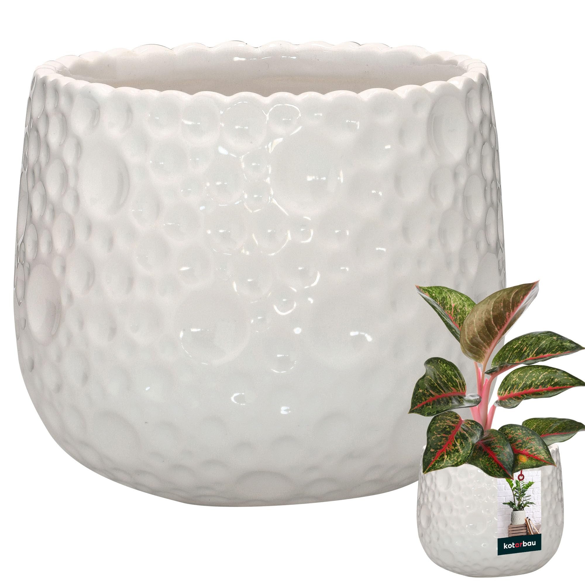 Doniczka biała donica 12cm okrągła ceramiczna na kwiaty rośliny domu taras - KOTARBAU
