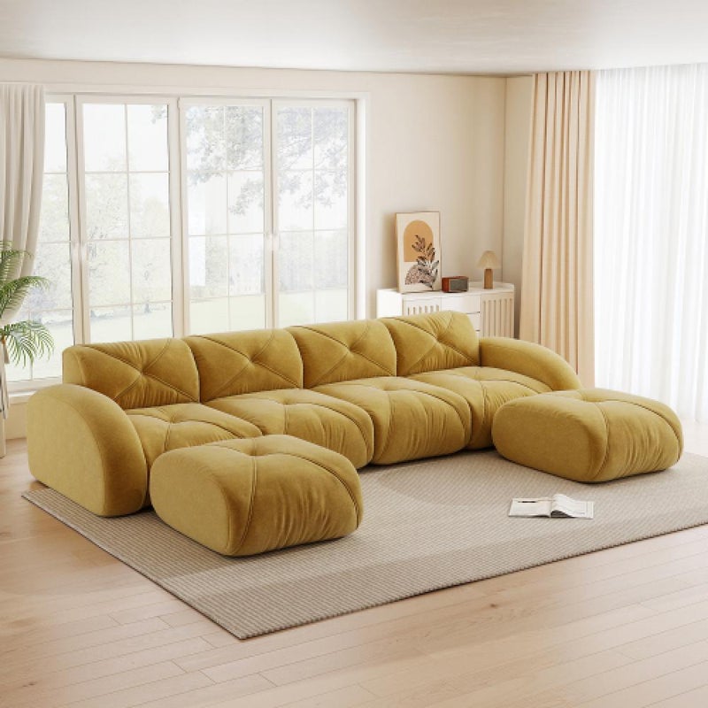 Sofa bezramowa, modułowa sofa 4-osobowa, pianka 32D o wysokiej gęstości, wygodna tkanina szenilowa, konstrukcja antypoślizgowa, nie wymaga montażu.