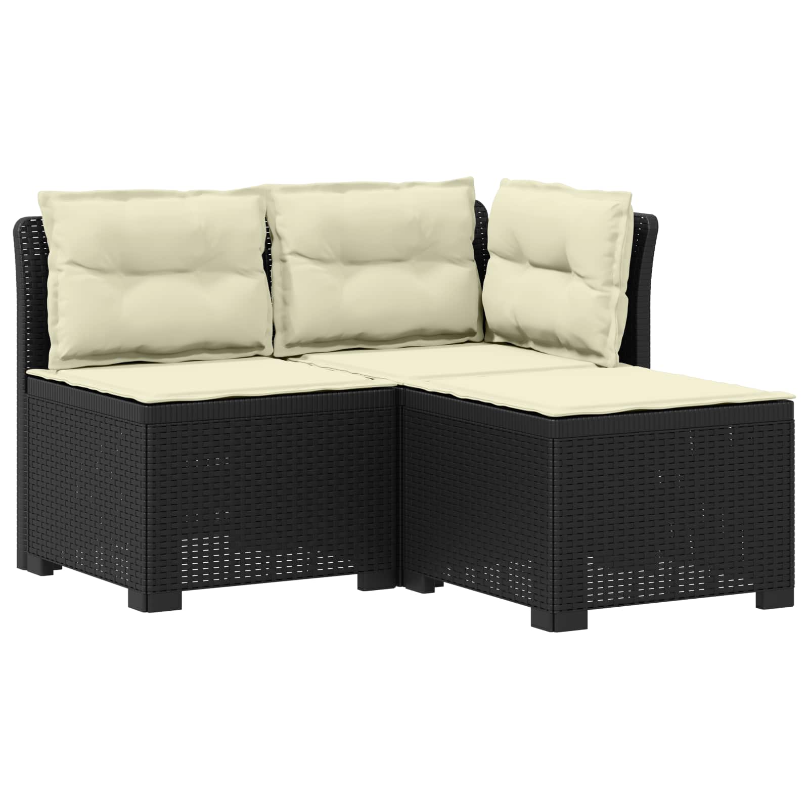 Sofa Ogrodowa Modułowa 3-Osobowa Plastikowa Antracytowa z Poduszkami
