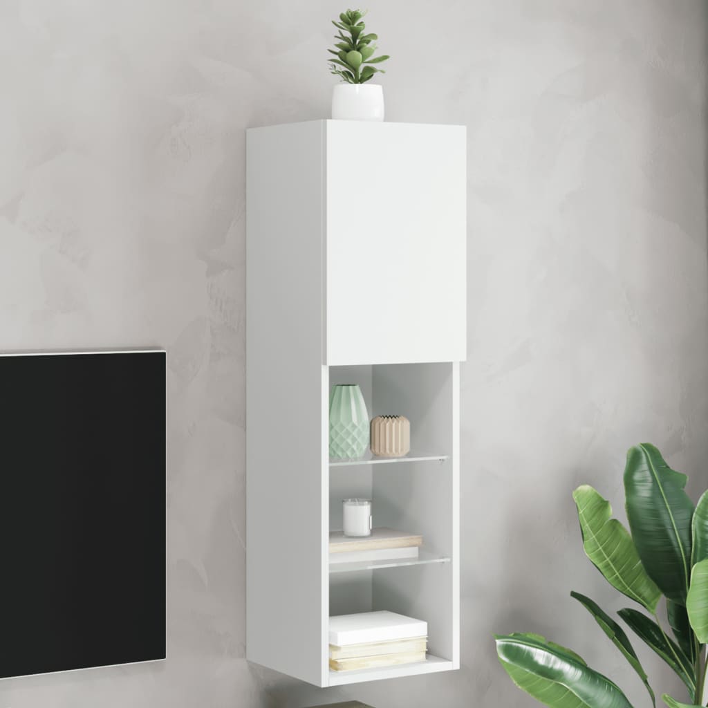 vidaXL Szafka TV, z LED, biała, 30,5x30x102 cm