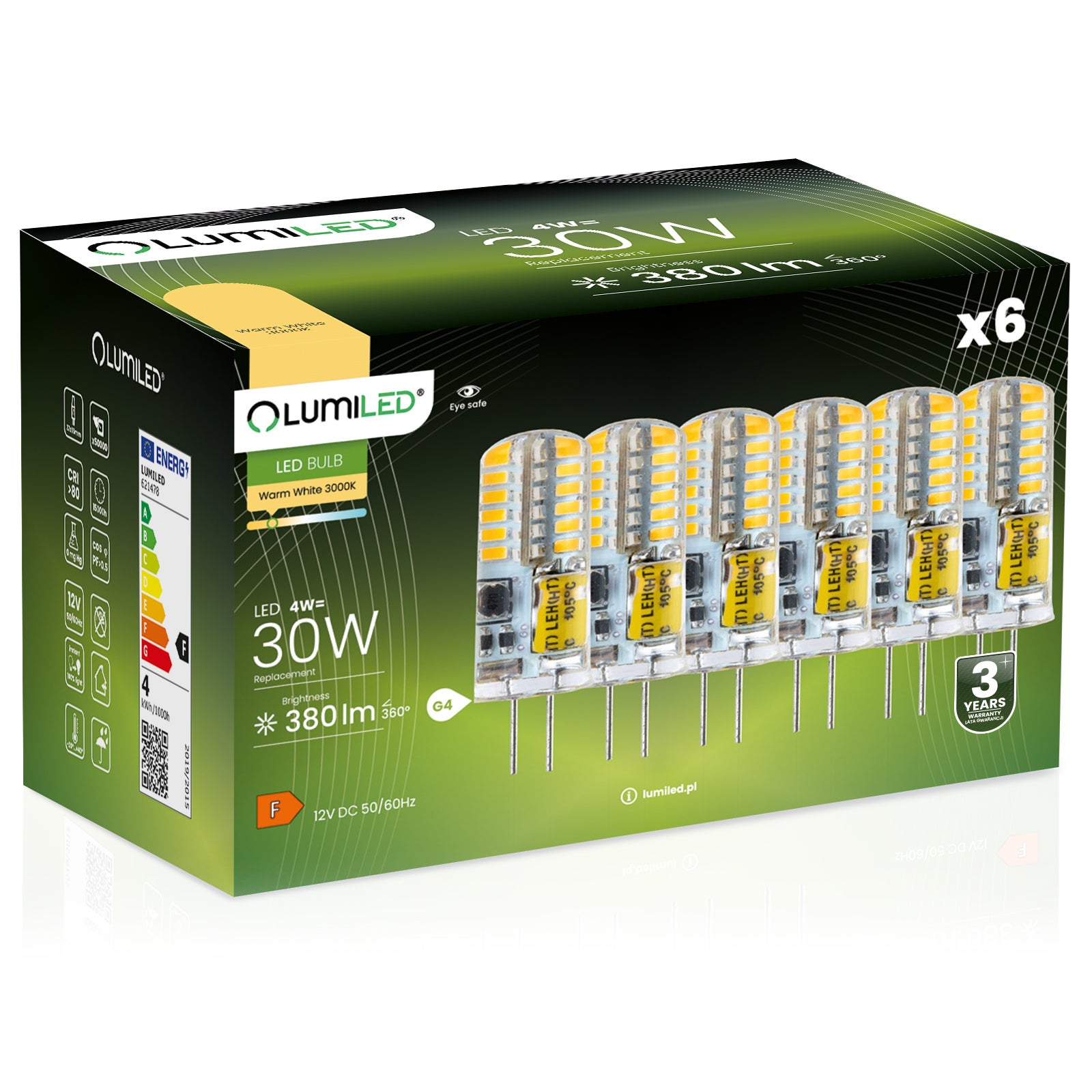 6x Żarówka Lumiled LED G4 Kapsułka 4W = 30W 380lm 3000K Ciepła 360st 12V