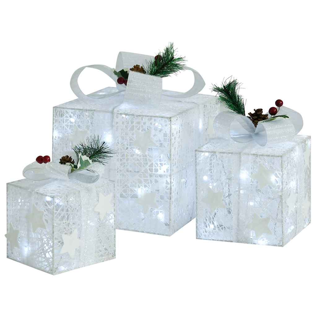 3x Pudełko Prezentowe LED Białe Zimna Biel 60 LED Zewnętrzne USB