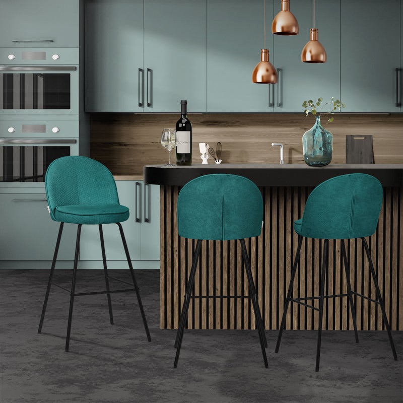 ML-Design zestaw 4 hokerów barowych benzyna 75 cm tapicerowanych wygodne ergonomiczne krzes��a z oparciem i podnóżkiem metalowa konstrukcja