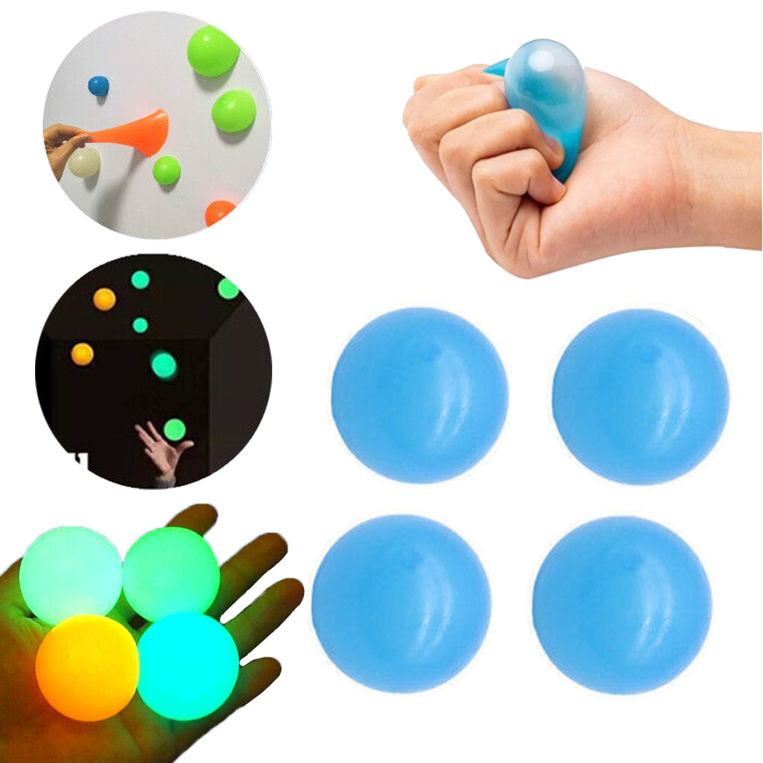 Zestaw 4 niebieskich kul Dream Balls, lśniących i błyszczących, antystresowych dla rodziców i dzieci, grubość 4,5 cm