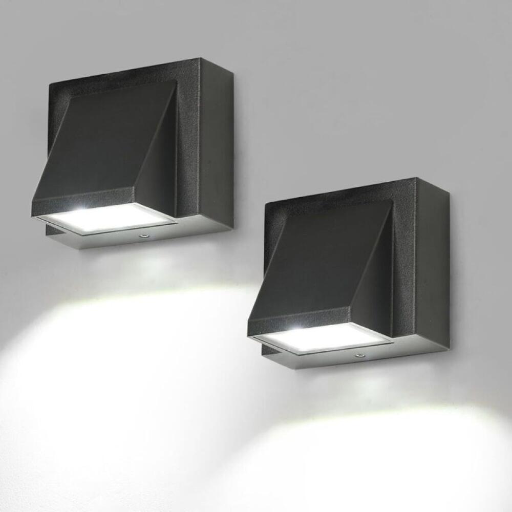 Zestaw 2 lamp zewnętrznych naściennych LED, wodoszczelne, IP65, światło białe 3W, 6500K, odpowiednie do ogrodów, werand i garaży.
