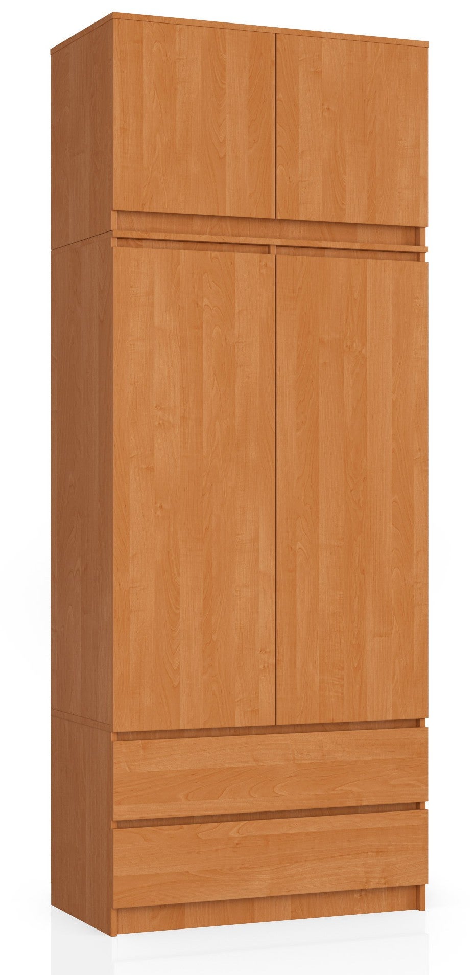 Szafa AKORD S90 z nadstawką Olcha 90 cm 2 drzwi 2 szuflady kolor Olcha mat 6 półek 90x51x234 cm