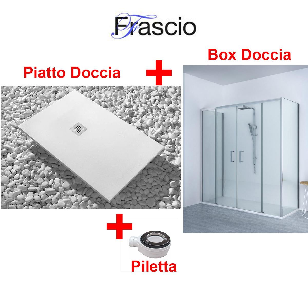 Brodzik Vulcano Line Slim 90x200 cm, biały + kabina prysznicowa 90x200 cm z jedną stałą taflą szkła i centralnym otworem z 4 taflami szkła - FRASCIO