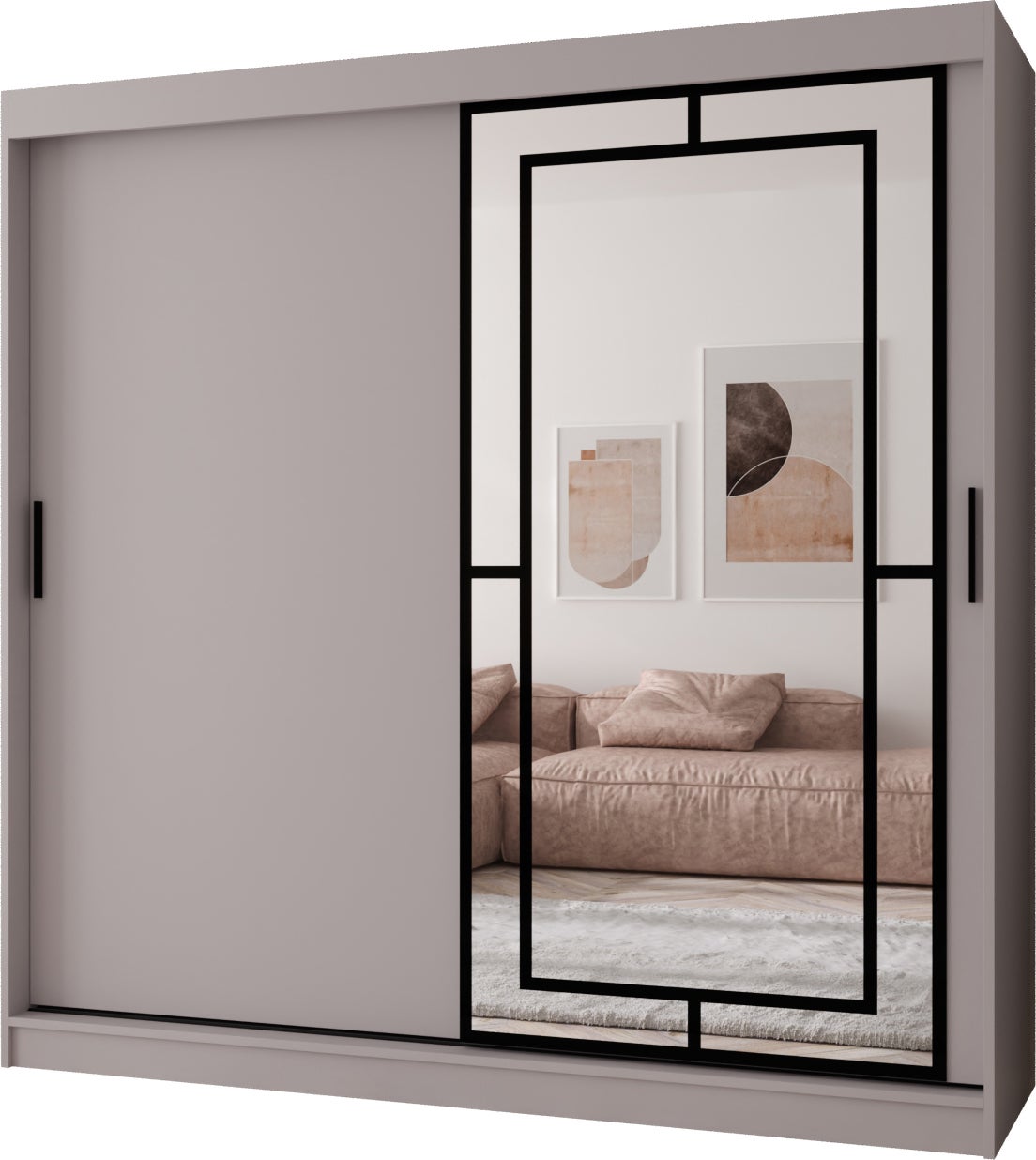 Szafa przesuwna z lustrem MODENA 200 x 62 x 200 kaszmir + u. czarny