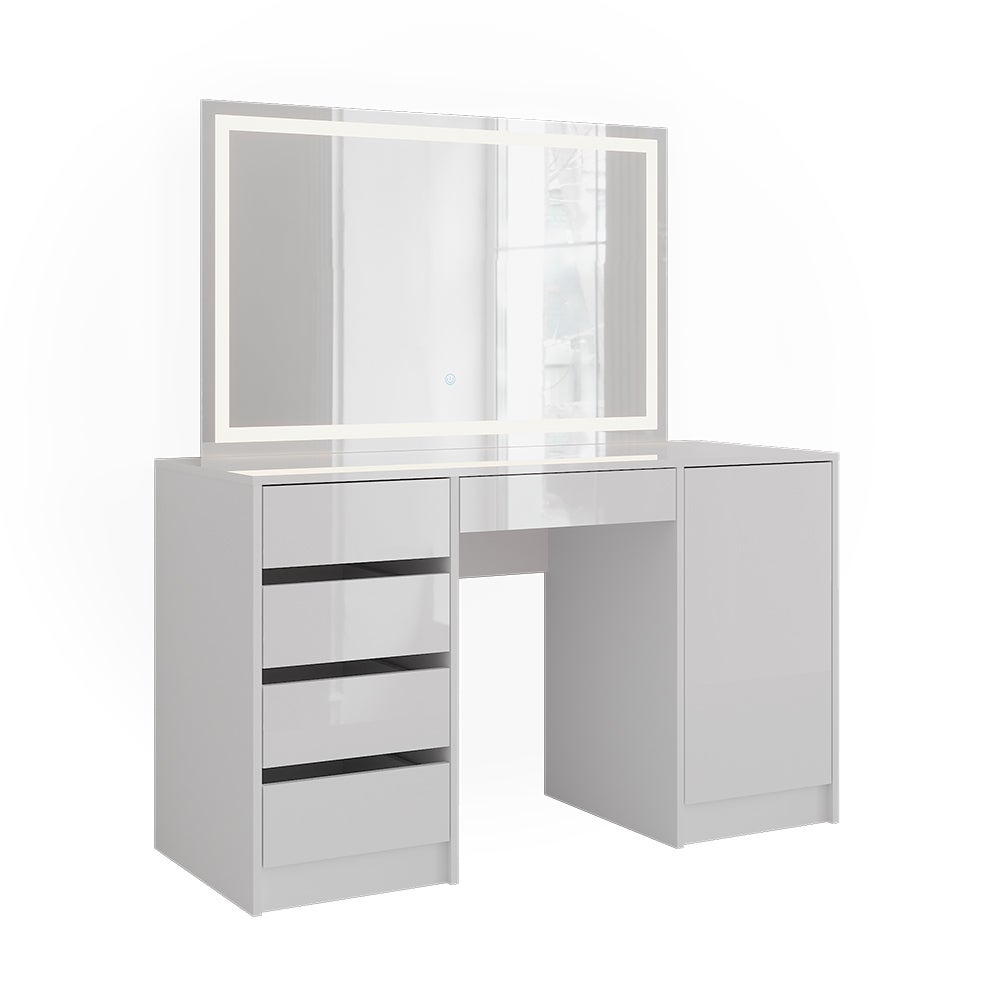 Vicco Stół toaletowy Sherry, Biały/Biały wysoki połysk, 128.2 cm z lusterkiem LED