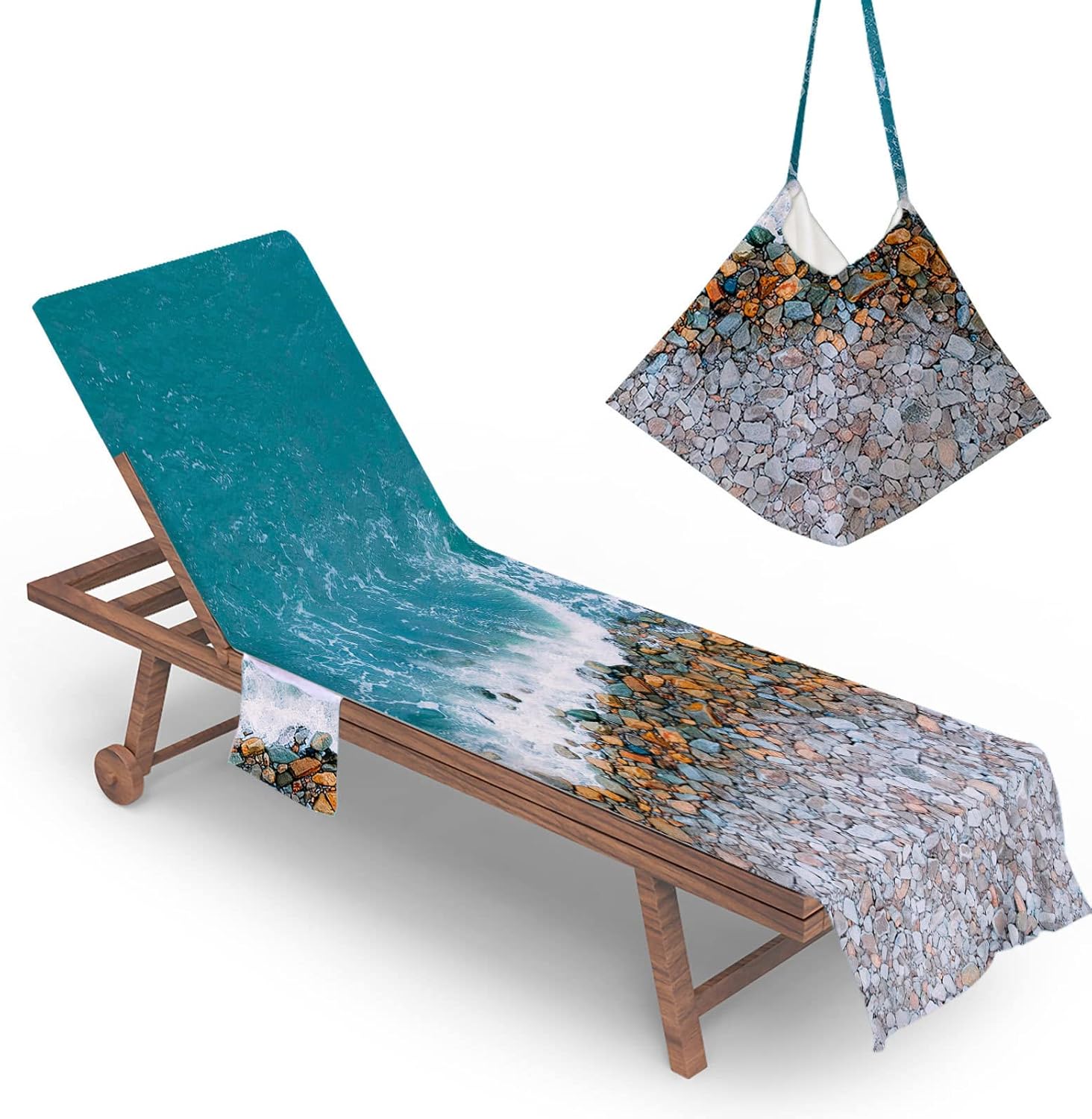 75x210 cm, pokrowiec na leżak plażowy Tide 3D, pokrowiec na ręcznik na leżak z kieszenią, pokrowiec na ręcznik z mikrofibry na leżak