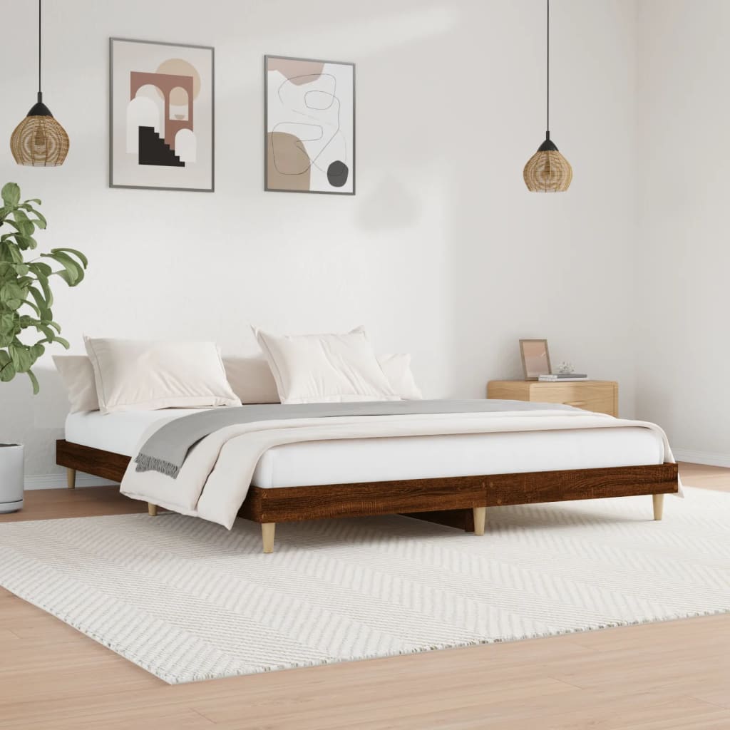 Rama łóżka bez materaca Brązowy dąb 200x200 cm Drewno klejone