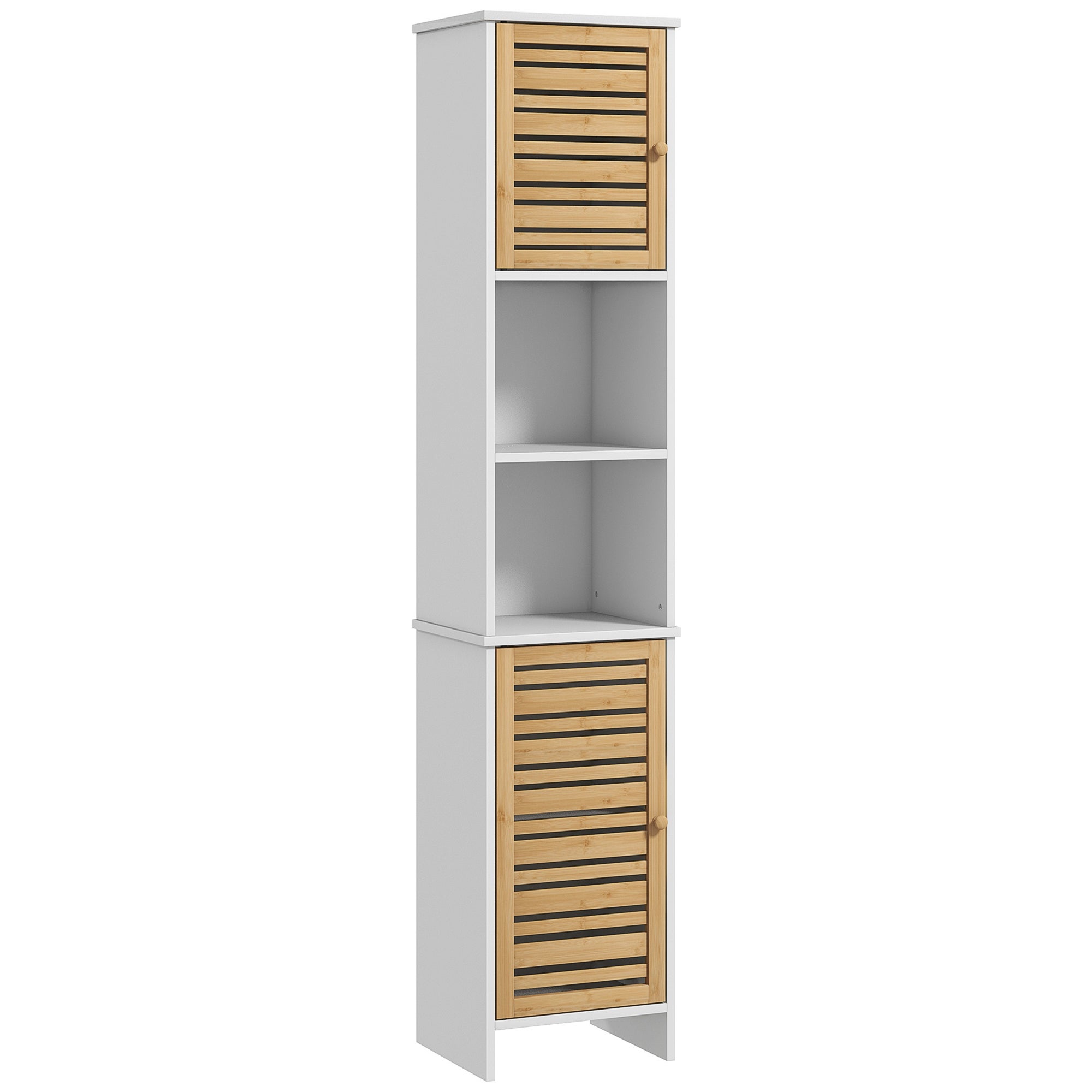 Wysoki mobilna szafka łazienkowa 170cm, z 2 Lockers i regulowane półki, otwarte przegródki, do pranie, biała