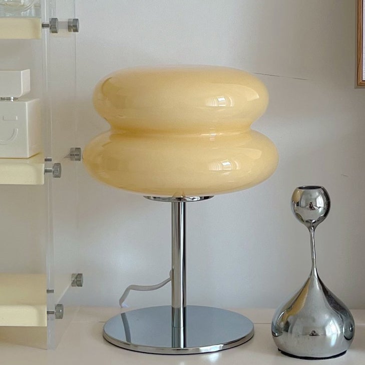 Lampa stołowa LED, szklana lampa nastrojowa w stylu retro, ładna lampa stołowa, lampka nocna z zasilaniem USB (kremowa)