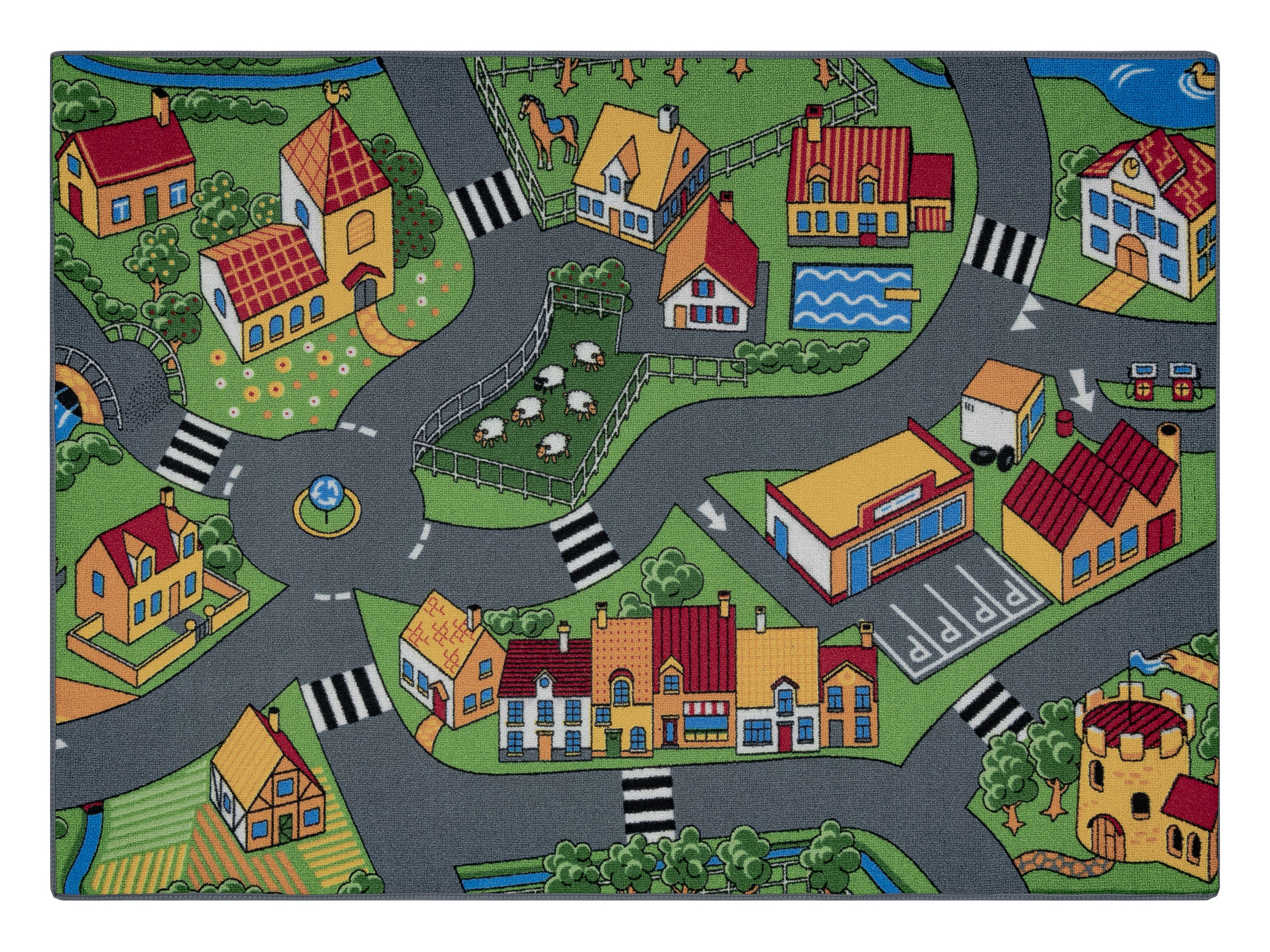 DYWAN REBEL ROADS Village life 90 Osada, dla dzieci antypoślizgowy - szary 140x200 cm