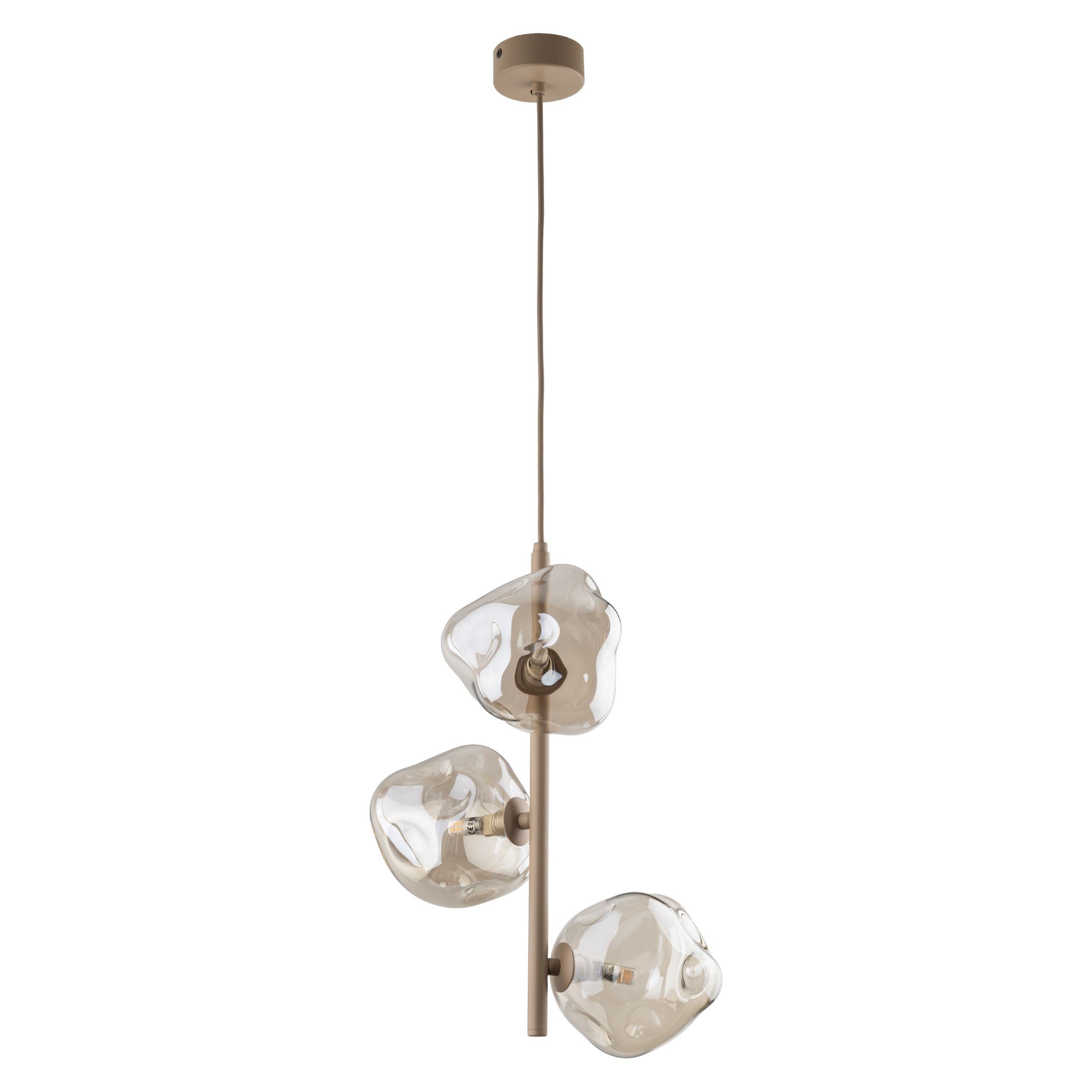 Beżowa Lampa Wisząca Tk Lighting Lava Sabia Kiść Grona 3Xg9 Koniakowy Nieregularny Klosz