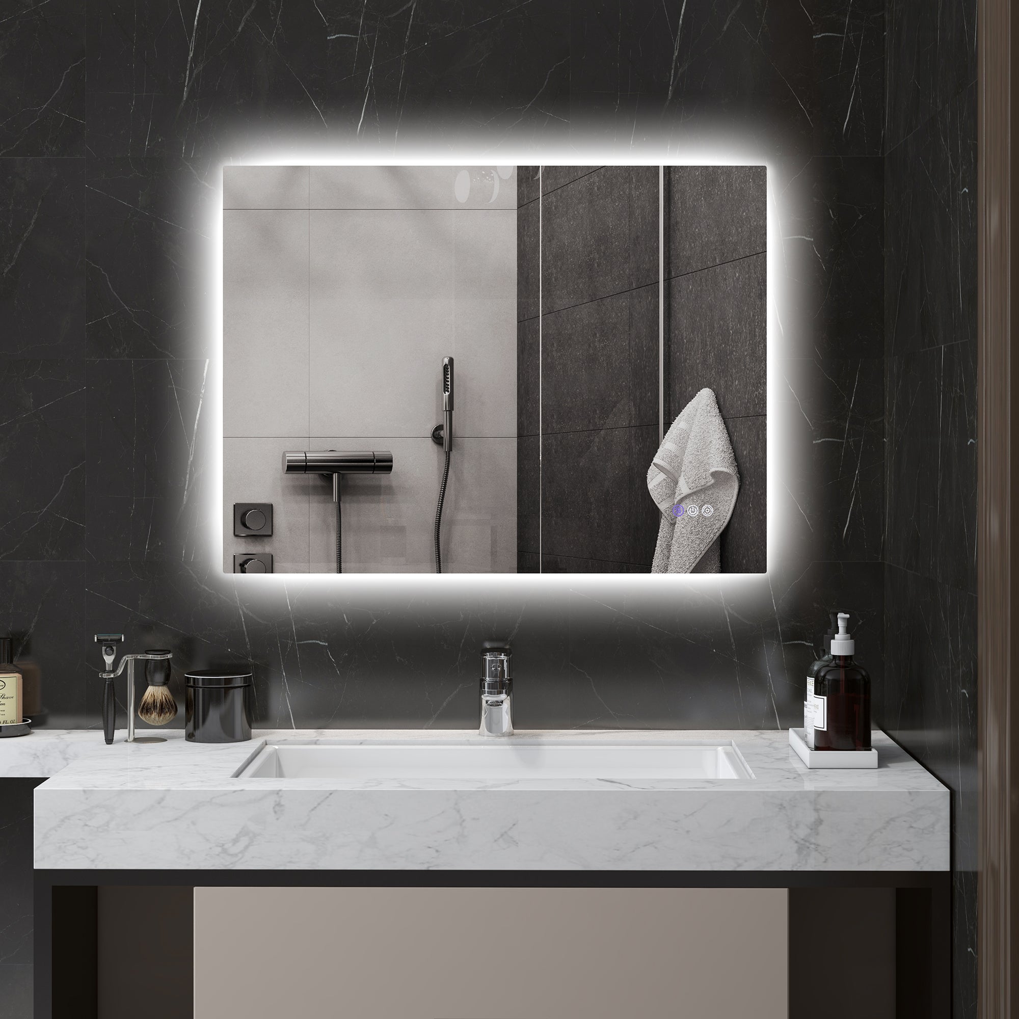 Lustro Łazienkowe LED Antypara Podświetlane z Regulacją Jasności na Ścianę 80x60 cm