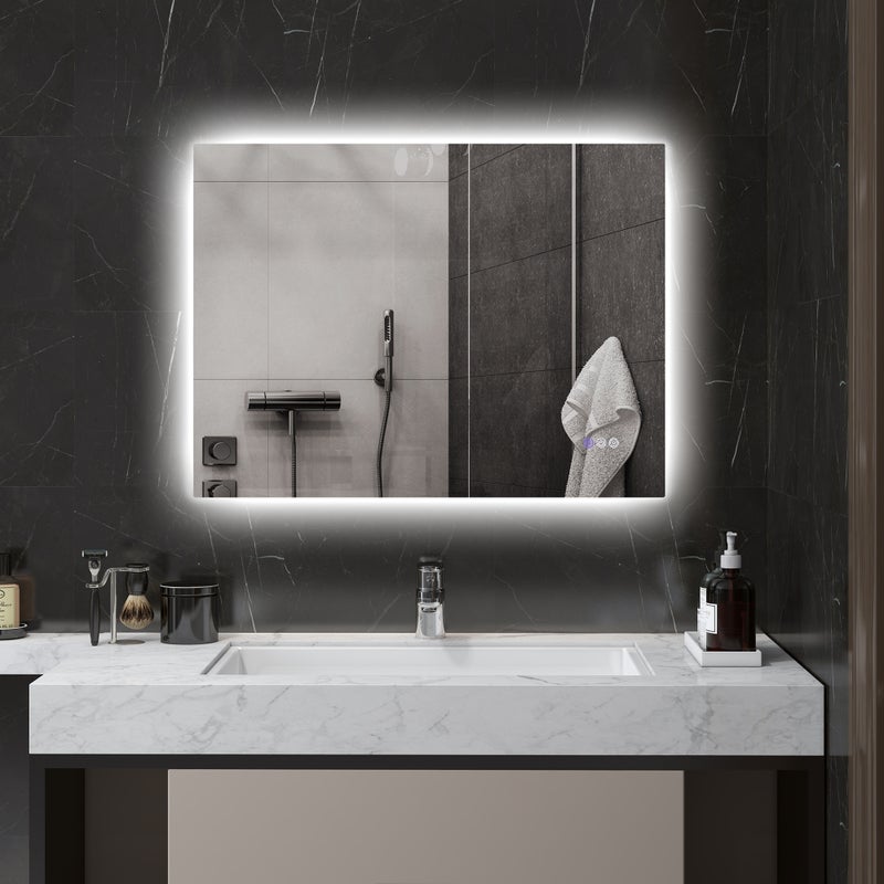 Lustro Łazienkowe LED Antypara Podświetlane z Regulacją Jasności na Ścianę 80x60 cm