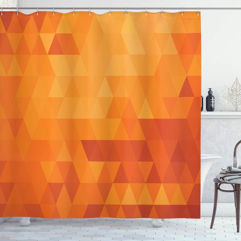 Pomarańczowa zasłona prysznicowa, kształty i wzory, zestaw dekoracyjny do łazienki z tkaniny z haczykami, 180 cm x 200 cm, kolor wypalony pomarańczowy