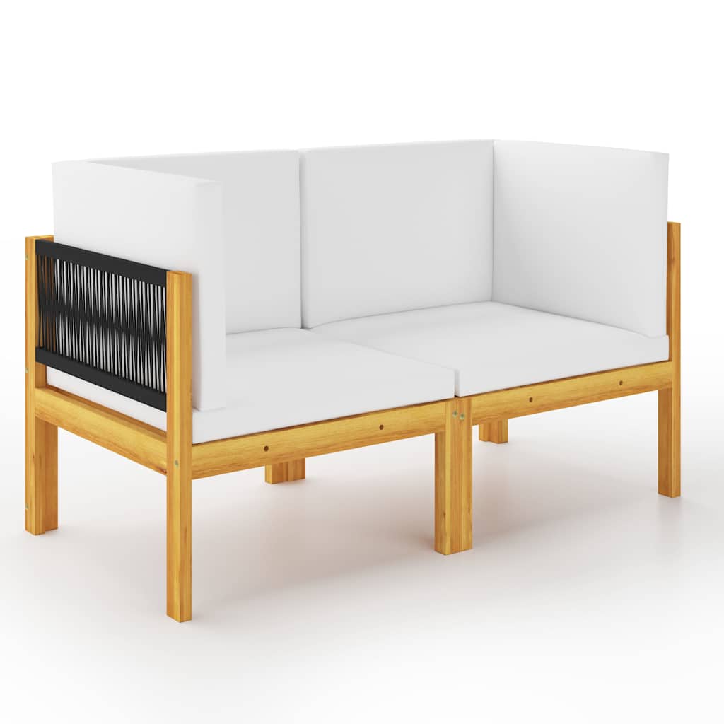 Sofa Ogrodowa Modułowa 2-Osobowa Drewniana z Kremowymi Poduszkami na Taras