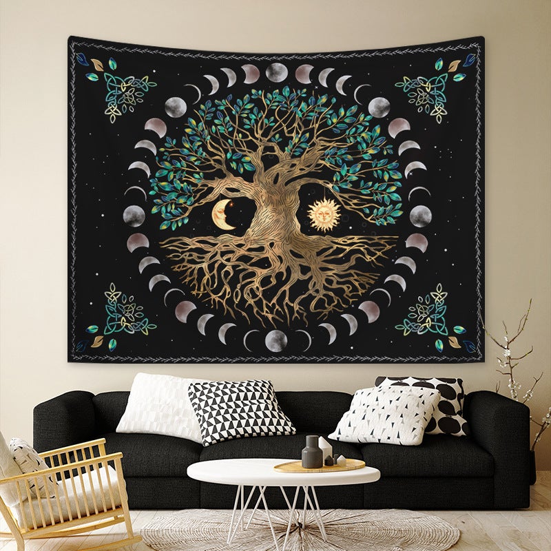Gobelin ścienny Drzewo Życia 130x150 cm do dekoracji w stylu naturalnym, narzuta na łóżko, dekoracja do salonu, sypialni, akademika (B)