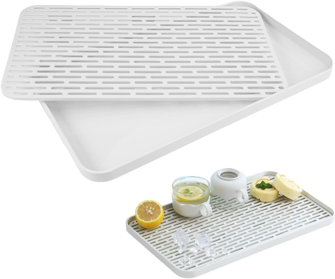 31 x 17,5 x 2,2 cm plastikowa suszarka do naczyń – chłonna mata do suszenia naczyń, tacka do odsączania i suszenia, do kubków, misek, owoców, biała