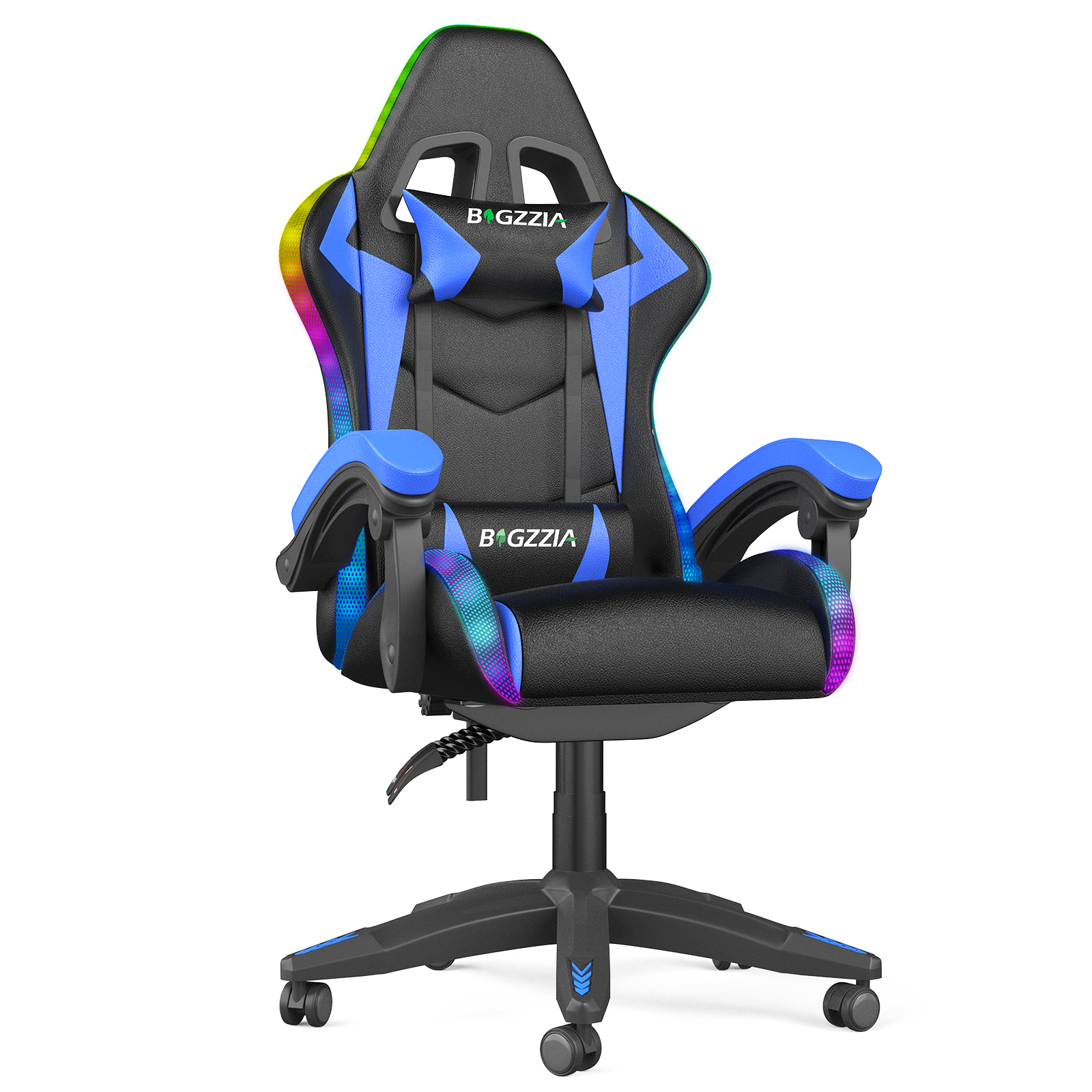 Fotel Gamingowy Obrotowy Krzesło Biurkowe Podświetlenie RGB Led Pilot Rozkładany