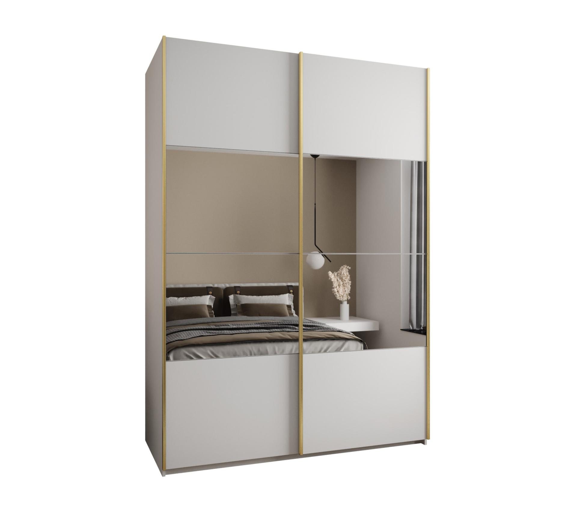 Szafa przesuwna wysoka Lux 4 180 x 64 x 245,5 cm biały + biały + u. złoty - Abiks Meble