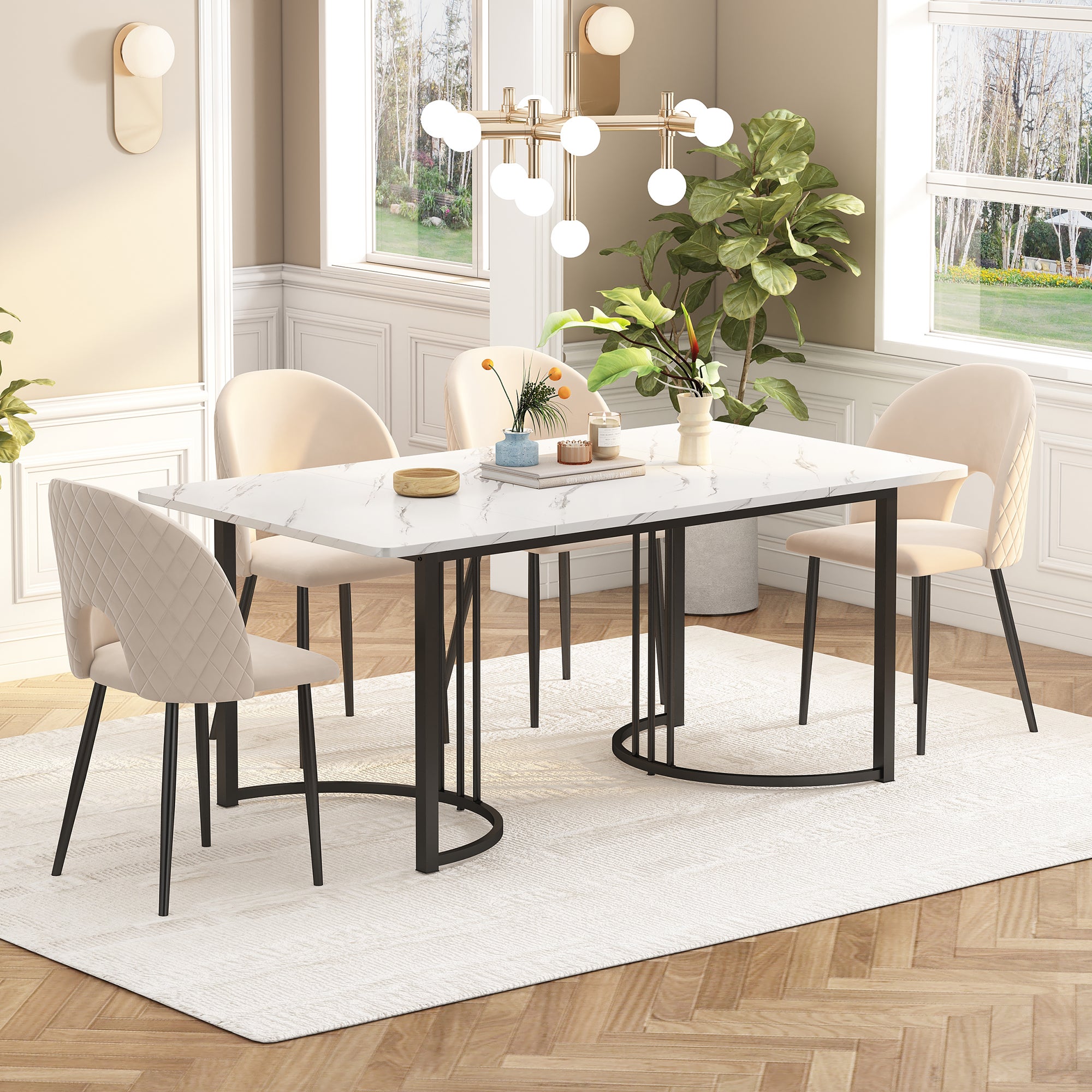 Zestaw do jadalni-140×80 cm-stół jadalny z 4 krzesłami-nowoczesny zestaw stołowy-regulowane nogi krzeseł-kuchnia