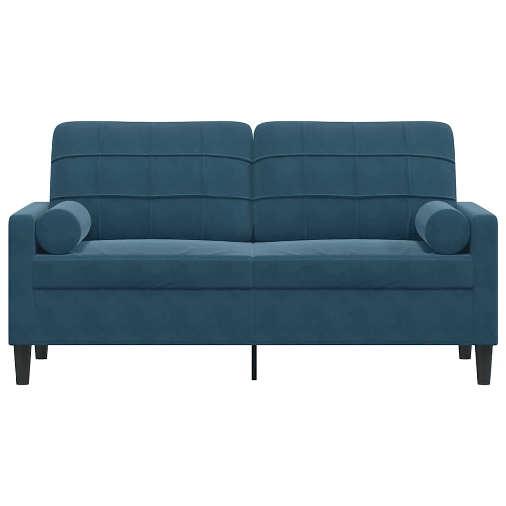 2-osobowa sofa z poduszkami, niebieska, 140 cm, aksamit