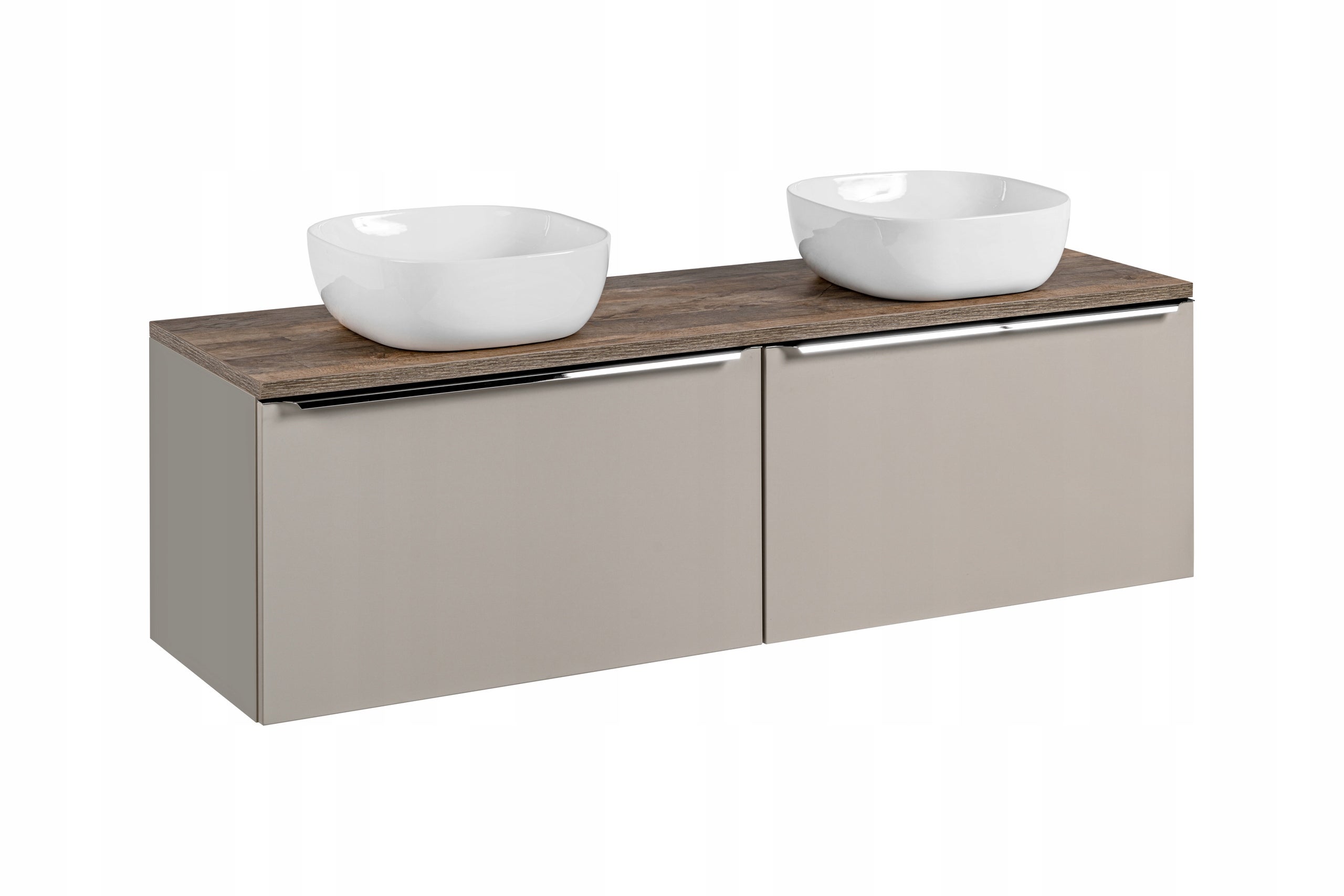 Szafka łazienkowa SANTA FE 160 cm taupe z blatem dąb Santa Fe i umywalkami