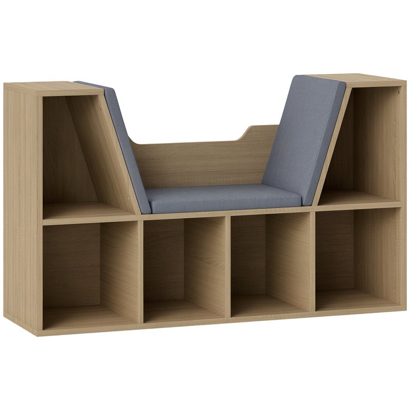 2-in-1 współczesna wzór regał biblioteczny 6 przegrodami 3 poduszkami w zestawie 102L×30W×61H cm szara dąb