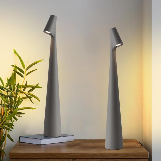 Zestaw 2 bezprzewodowych lamp stołowych, szarych, akumulatorowych, dotykowych i wodoodpornych, idealnych do czytania, sypialni, salonu lub na stolik