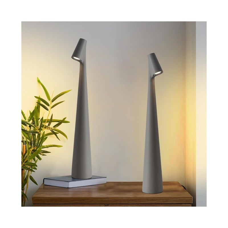 Zestaw 2 bezprzewodowych lamp stołowych, szarych, akumulatorowych, dotykowych i wodoodpornych, idealnych do czytania, sypialni, salonu lub na stolik