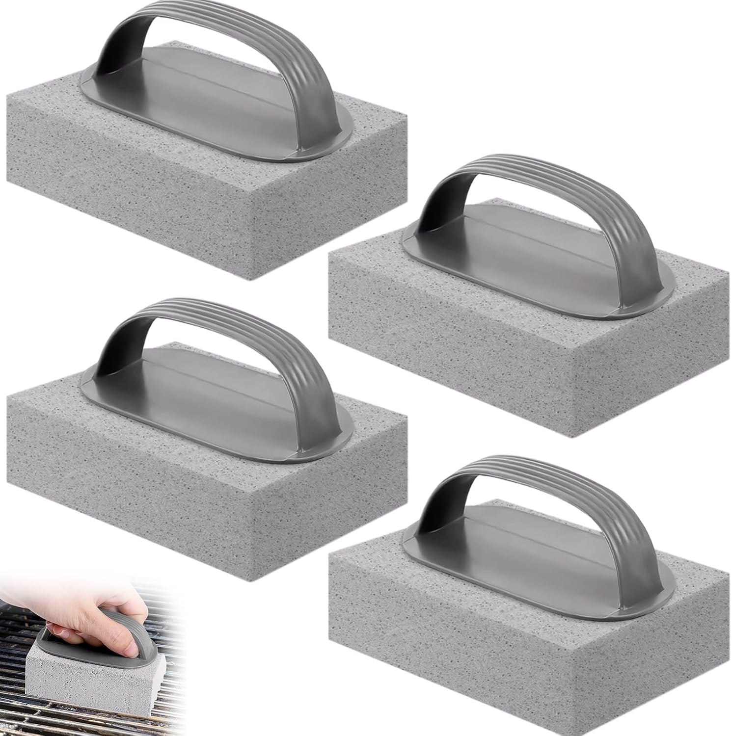 Zestaw 4 szczotek do czyszczenia basenu z pumeksu z uchwytem, wielokrotnego użytku kamienie do czyszczenia grilla, ergonomiczne szczotki do czyszczeni
