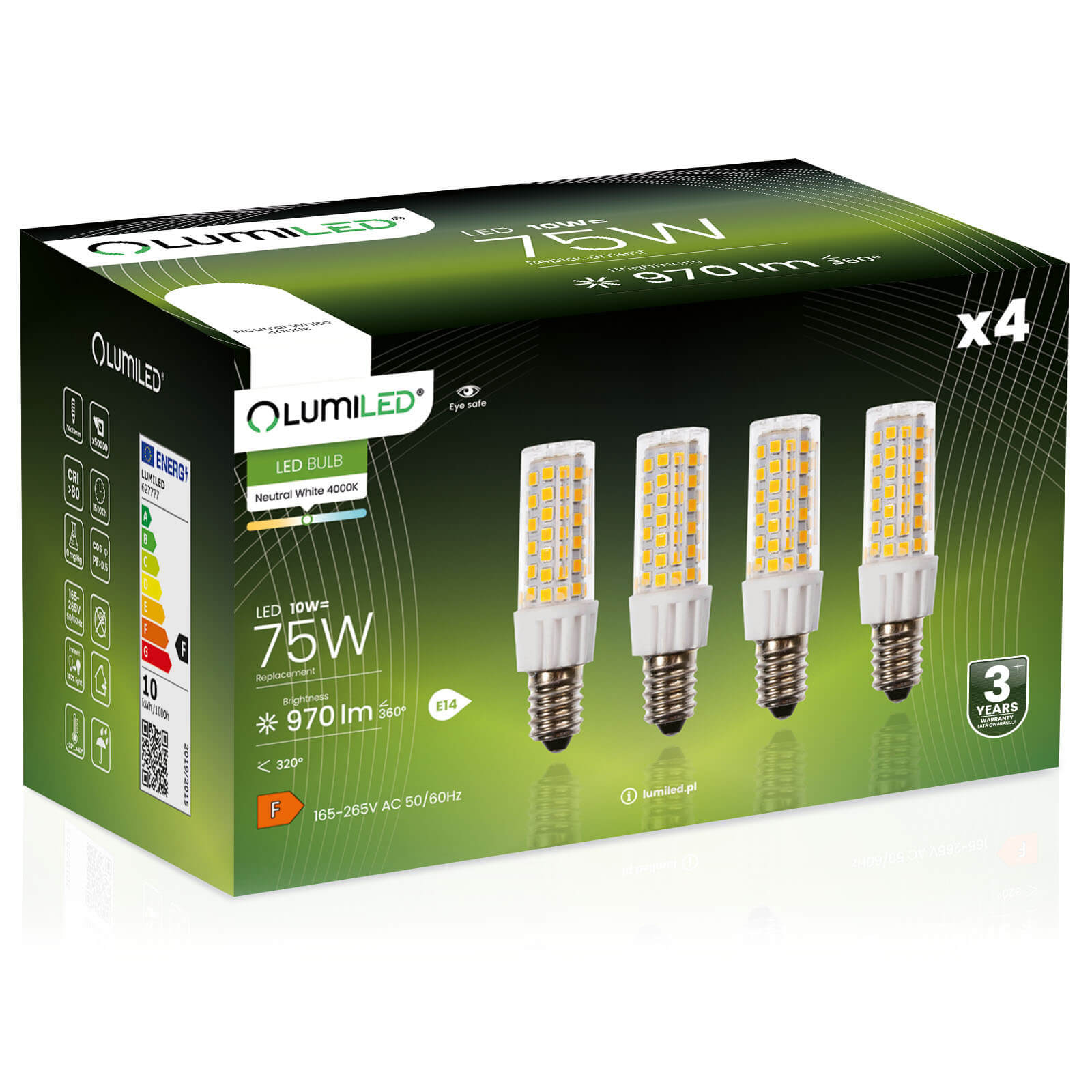 4x Żarówka Lumiled LED E14 Tubularna T25 10W = 75W 970lm 4000K Neutralna 320st