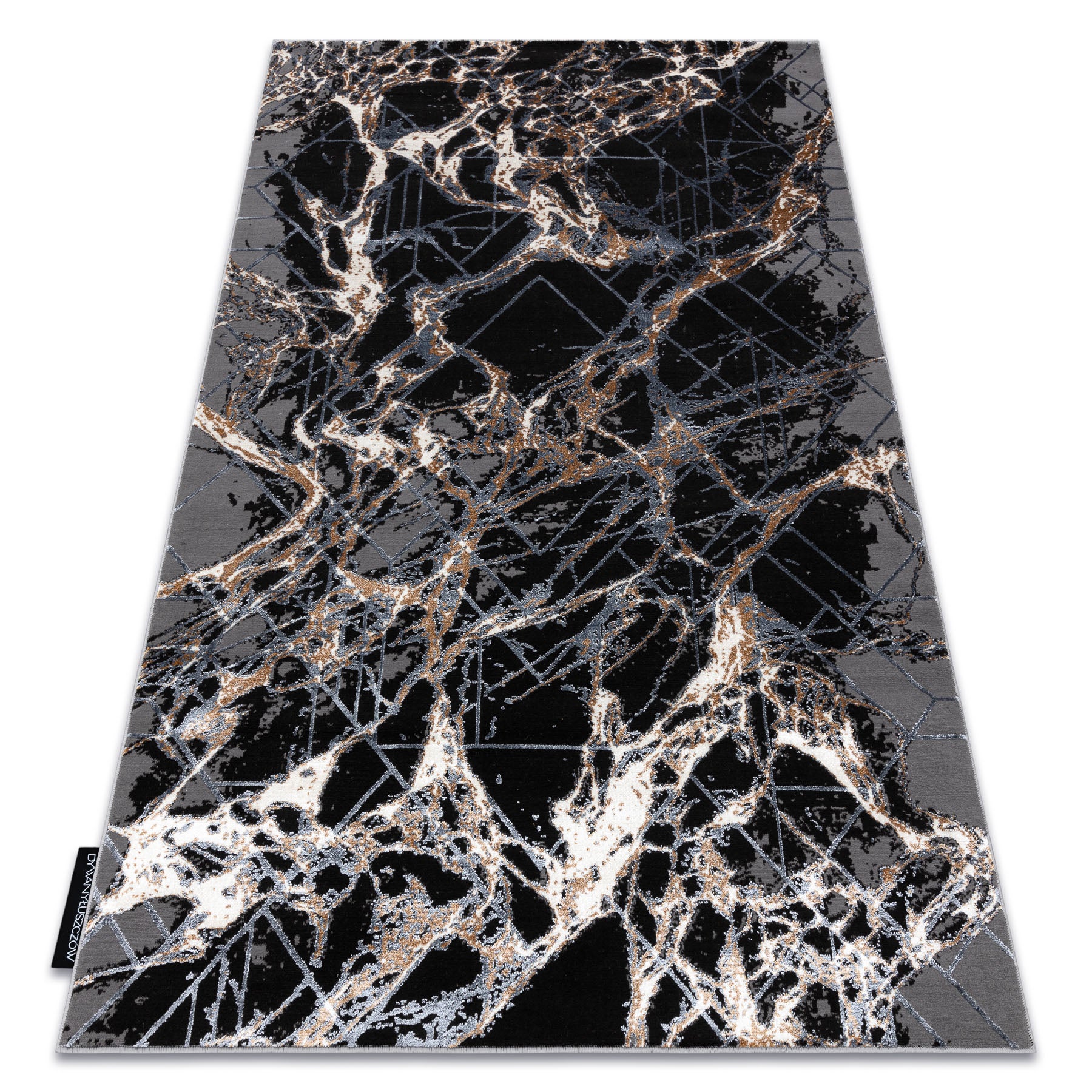 Dywan DE LUXE nowoczesny 629 Abstrakcja - Strukturalny szary / złoty 180x270 cm