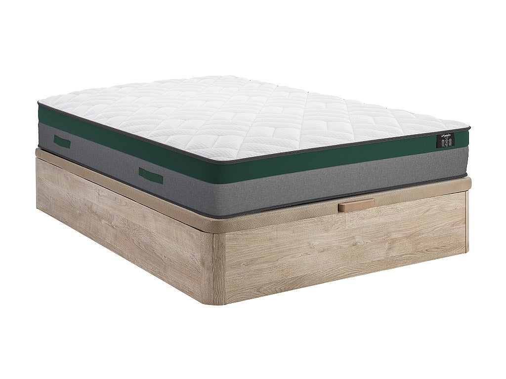 Zestaw 140 x 190 cm - stelaż ze skrzynią jasny naturalny + materac ze sprężynami kieszeniowymi - PRESTIGE marki YSMÉE
