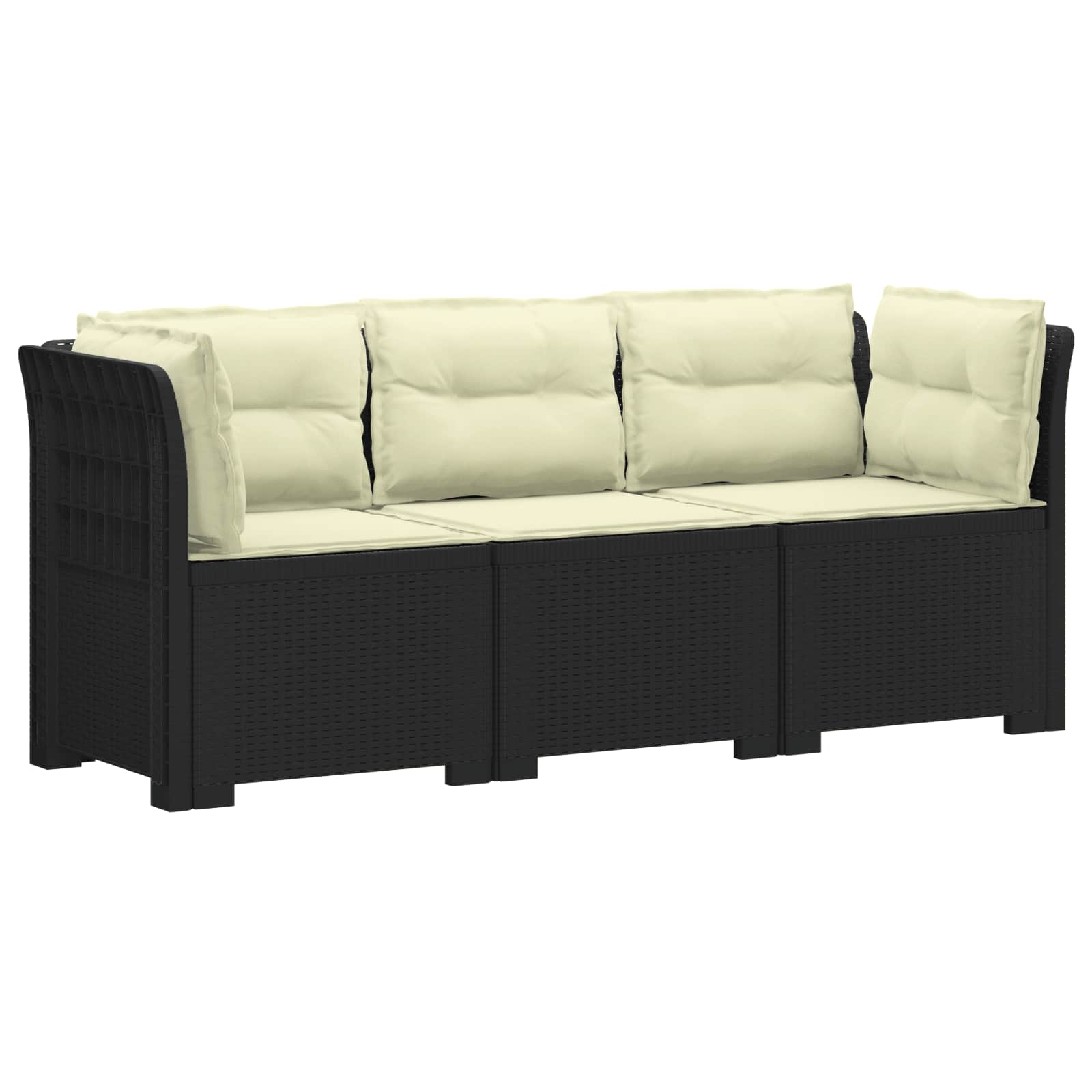 Sofa Ogrodowa Modułowa 3-Osobowa Plastikowa Antracytowa z Poduszkami