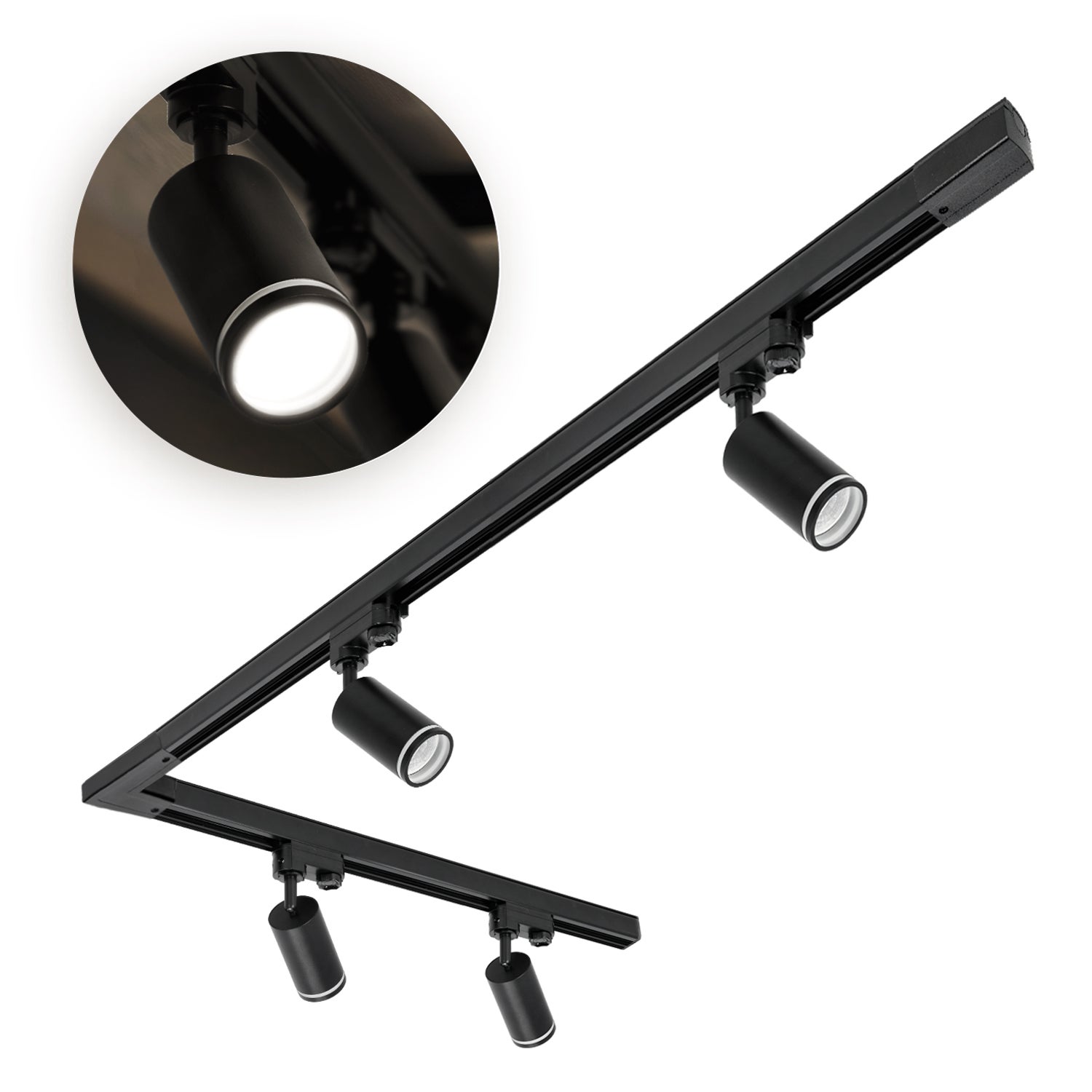 Zestaw szynowy 3-fazowy Kobi 4x lampa na GU10 + szyna 1m+2m + Łącznik L 1kpl.