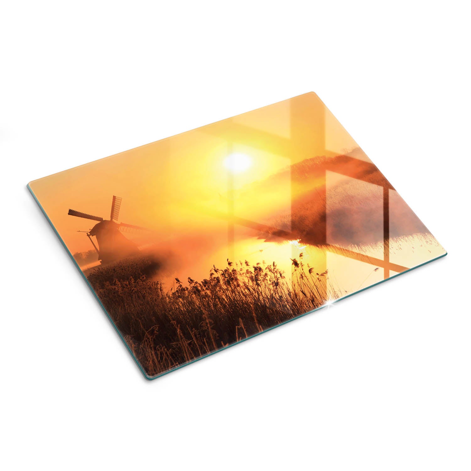 Designerska deska do kuchni z hartowanego szkła i nadrukiem - Słońce Wiatrak - 30x40 - Tulup