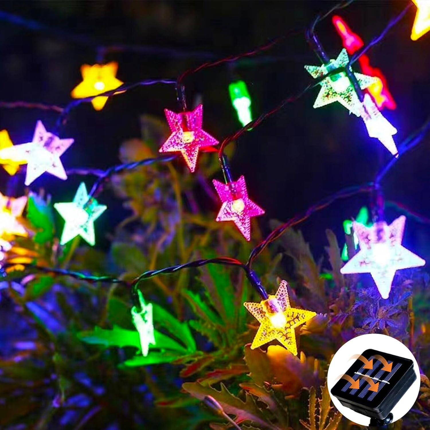 Lampki solarne, 32 metry, 300 diod LED, 8 trybów, wodoodporne, odpowiednie do ogrodu, na patio, na Ramadan, na Boże Narodzenie (kolorowe światła)