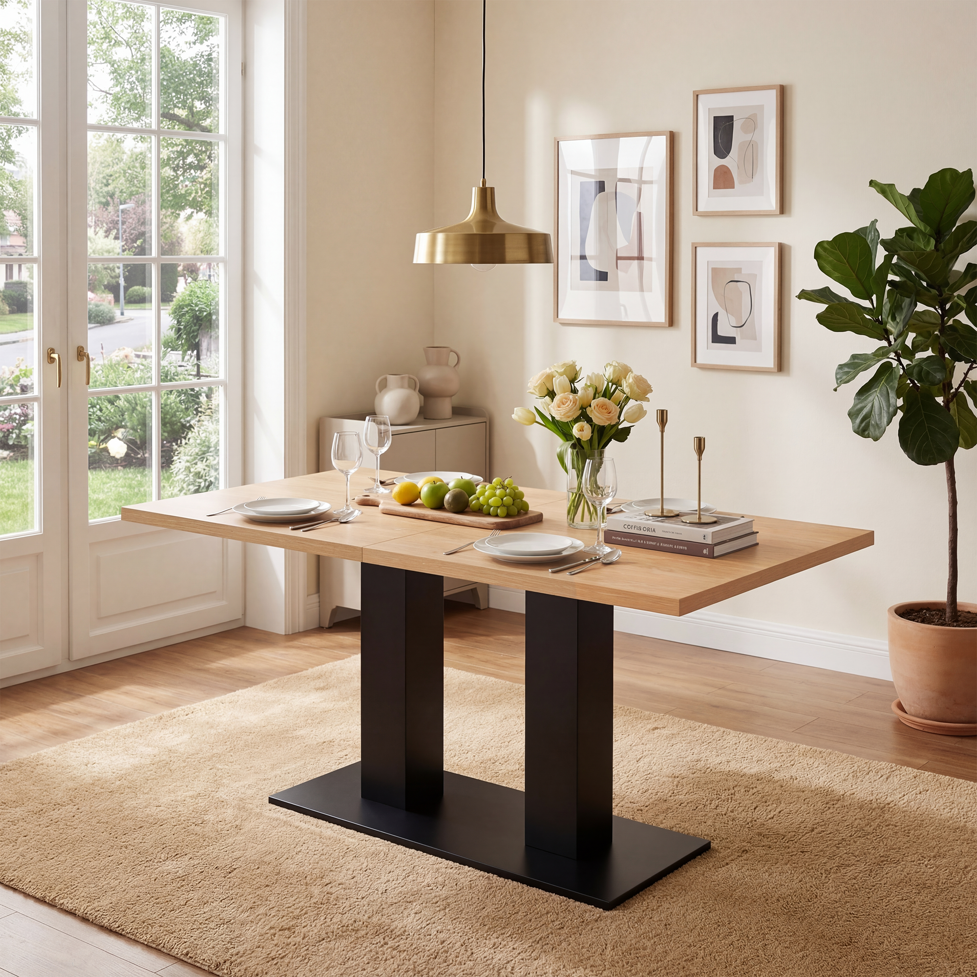 Rozkładany stół jadalny prostokątny 140/180x70x75 cm - Pomieści od 6 do 8 osób - Gruby blat - Płyta MDF - Naturalny