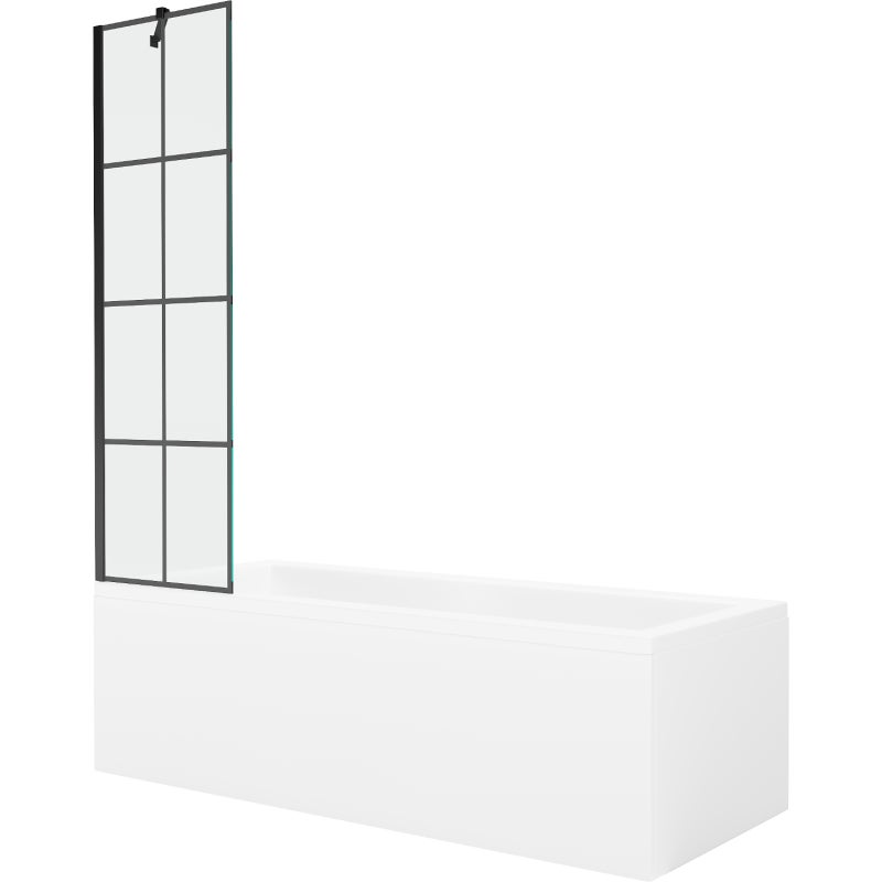 Mexen Cubik wanna prostokątna 160 x 70 cm z obudową i parawanem 1-skrzydłowym 50 cm, czarny wzór - 550316070X9505007077