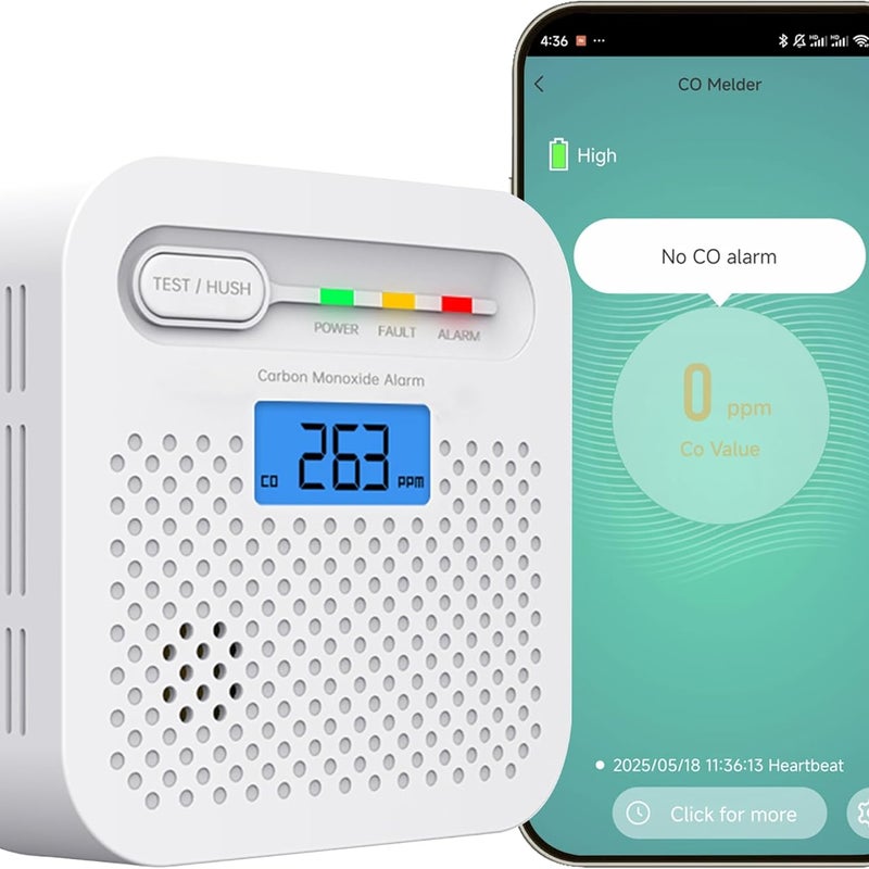 Inteligentny czujnik tlenku węgla, alarm tlenku węgla Wi-Fi do domu, czujnik CO z baterią o żywotności 10 lat