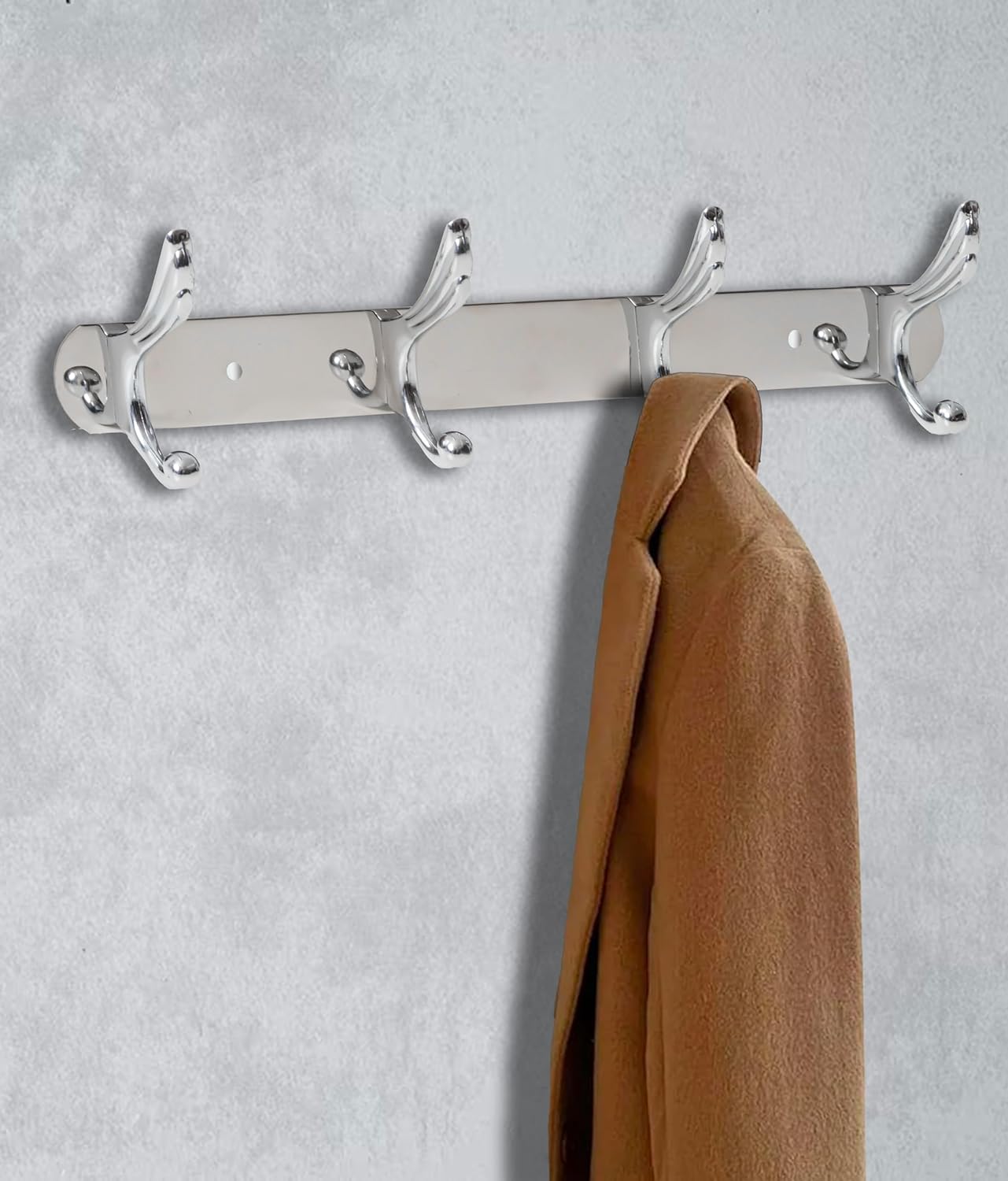 Metalowy wieszak ścienny z 4 haczykami - Elegancki design - Wieszak ścienny do domu, sypialni, kuchni, salonu i sklepu - Wieszak na ubrania